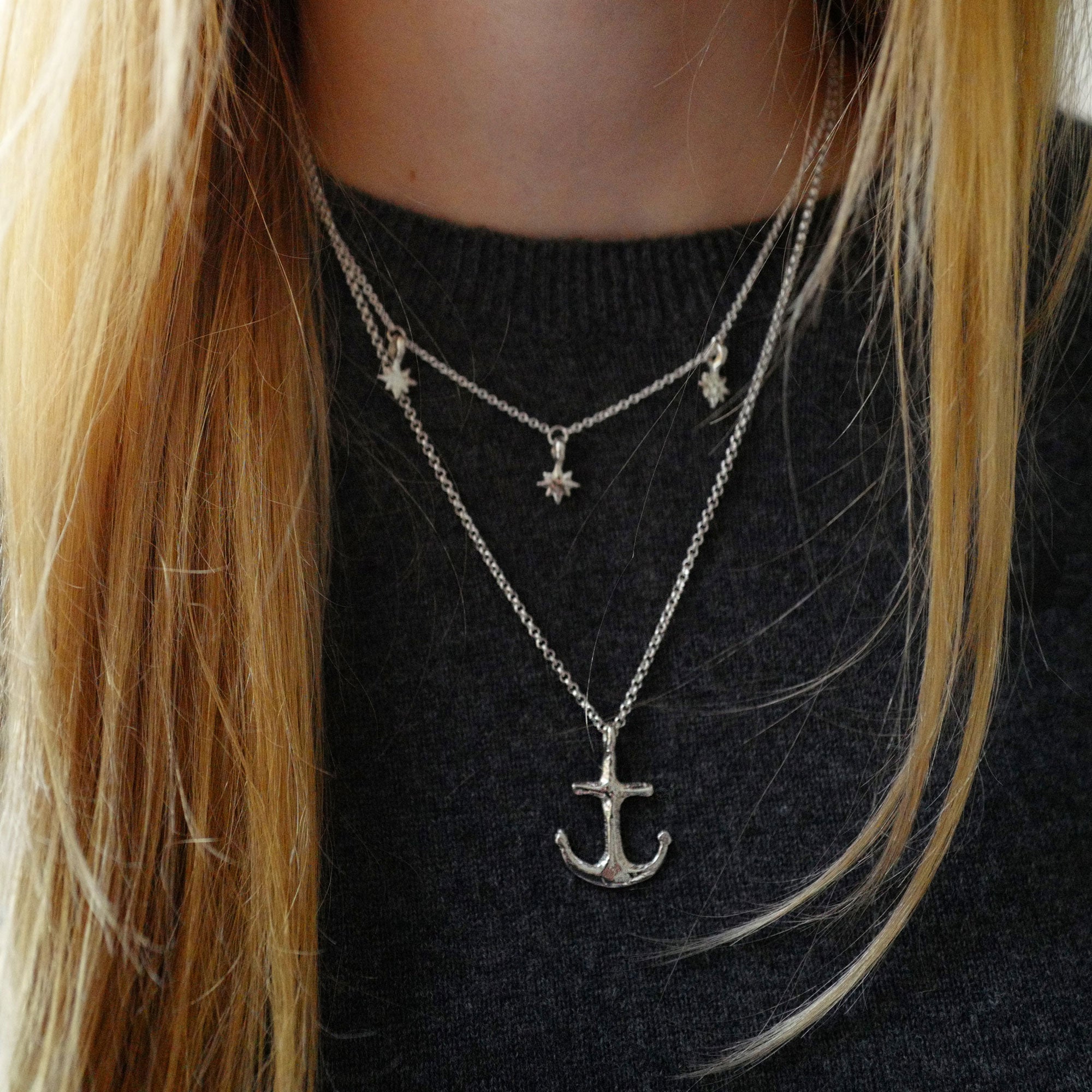 Silver Midi Anchor Necklace