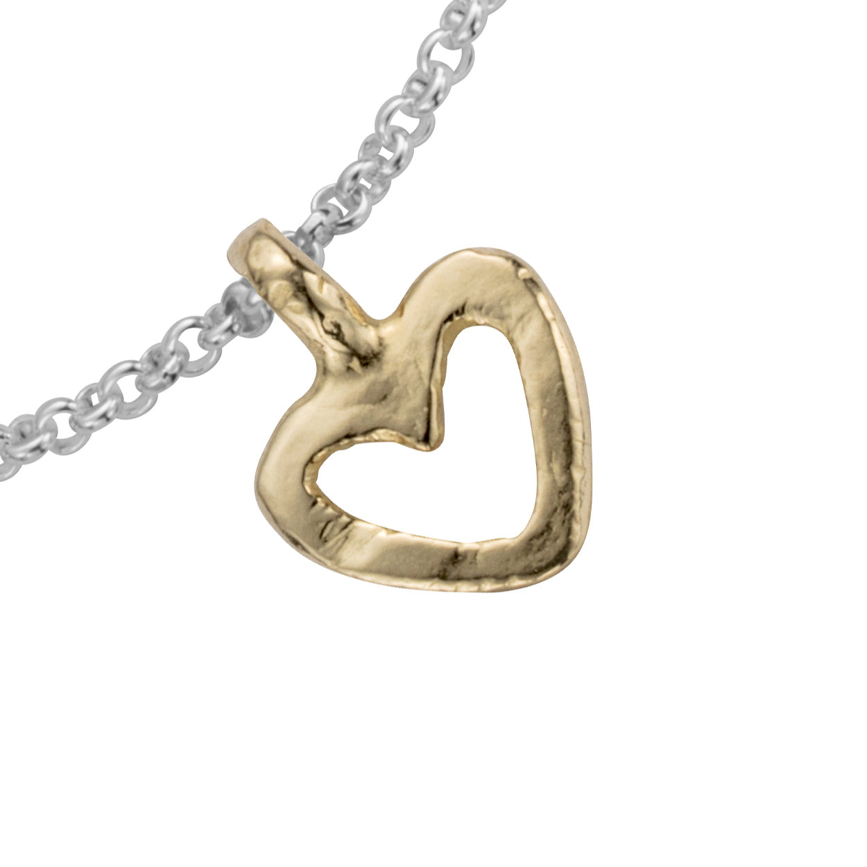 Silver & Gold Mini Open Heart Chain Bracelet