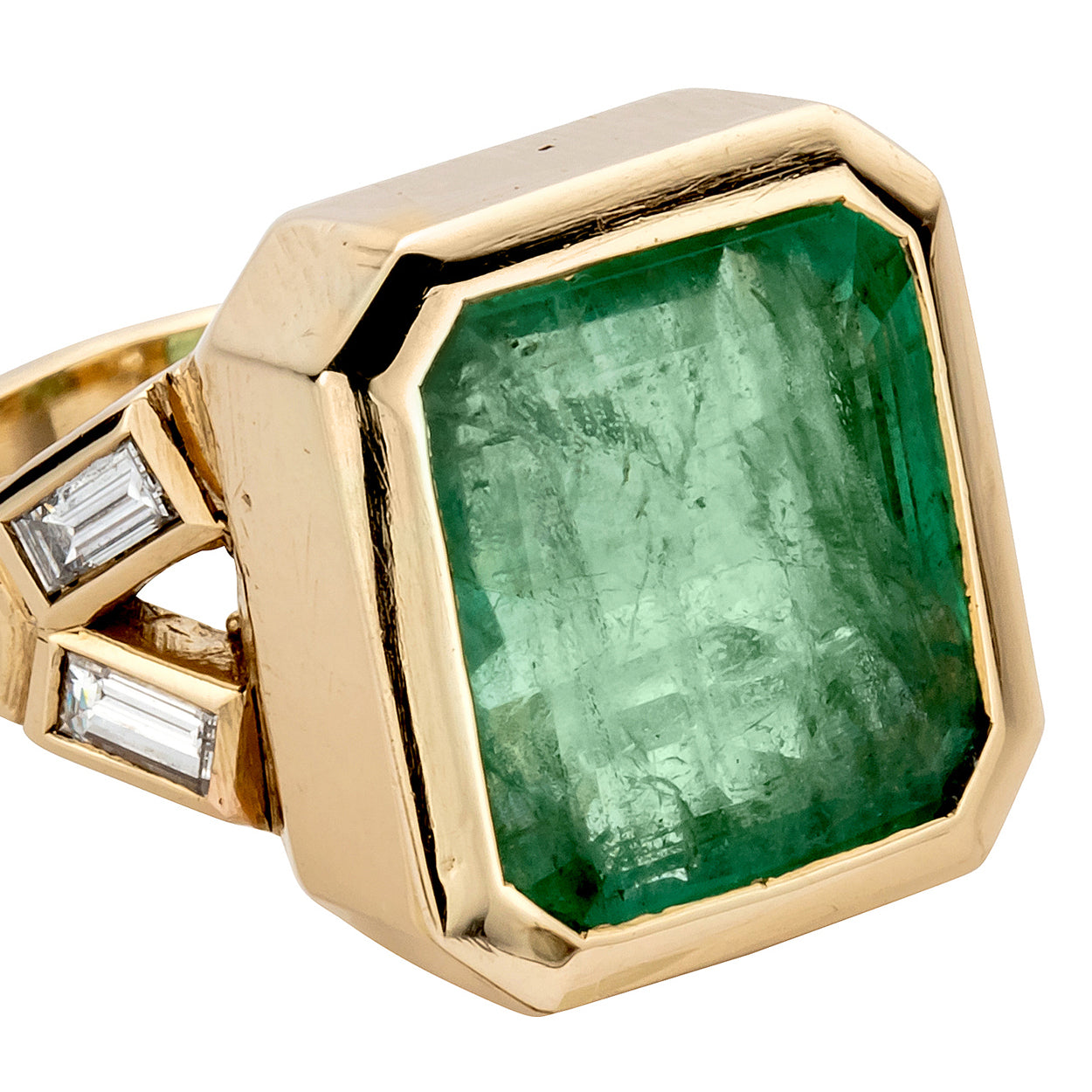 ORYN Gold Emerald & Diamond Split Shank Ring