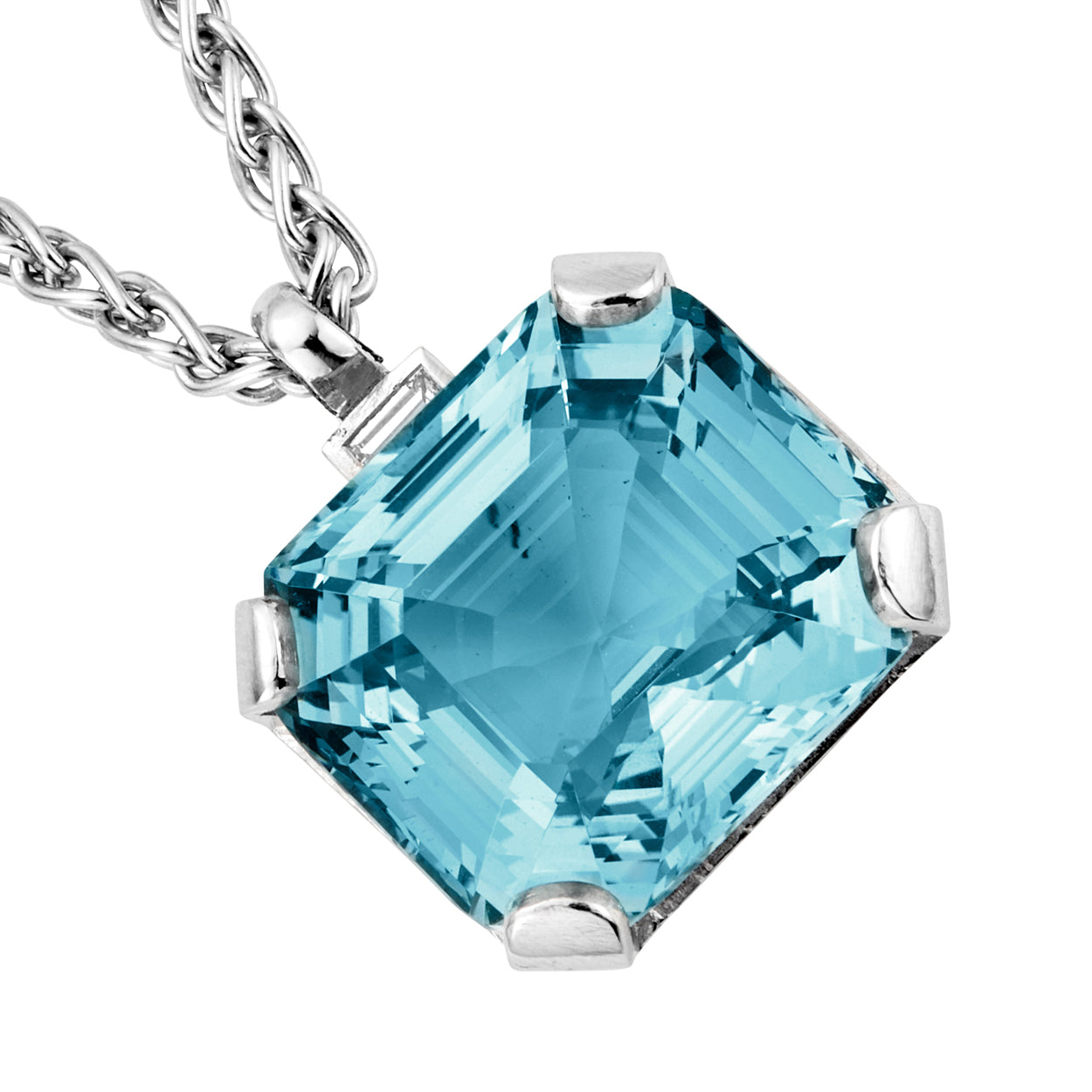 SILLA White Gold Square Aquamarine & Diamond Necklace