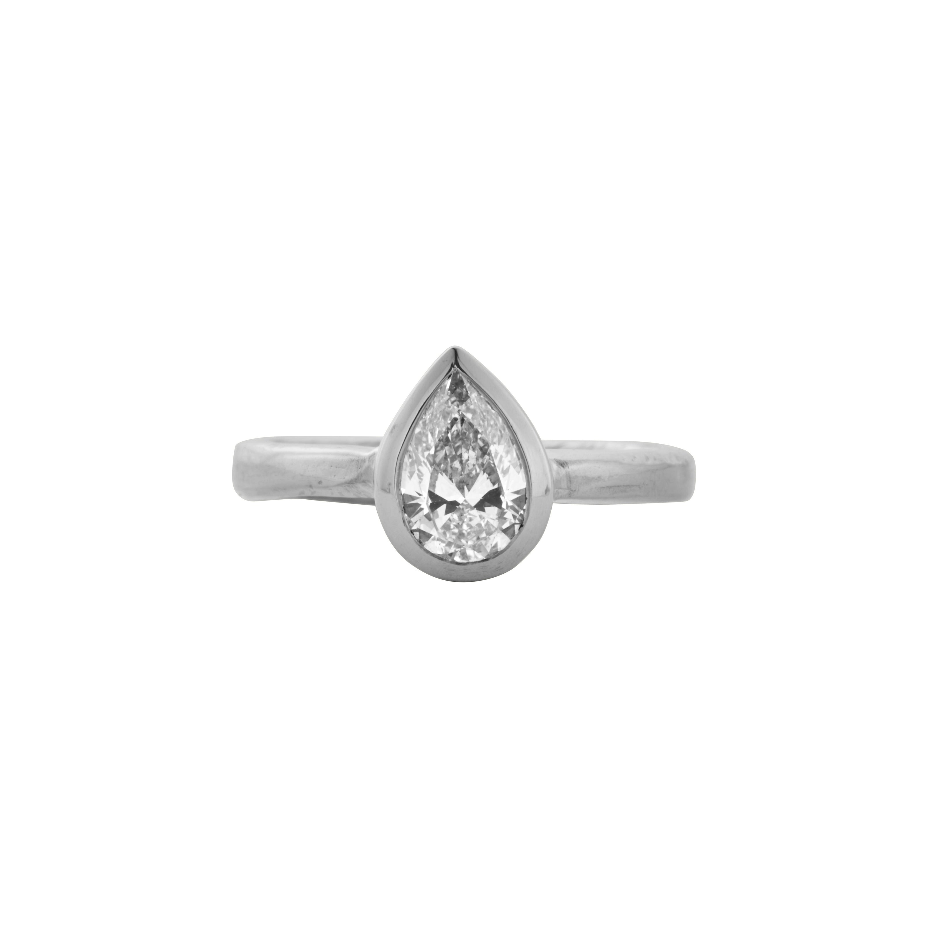 'The Muse' Silver Pear 1ct Lab Grown Diamond Bezel Engagement Ring
