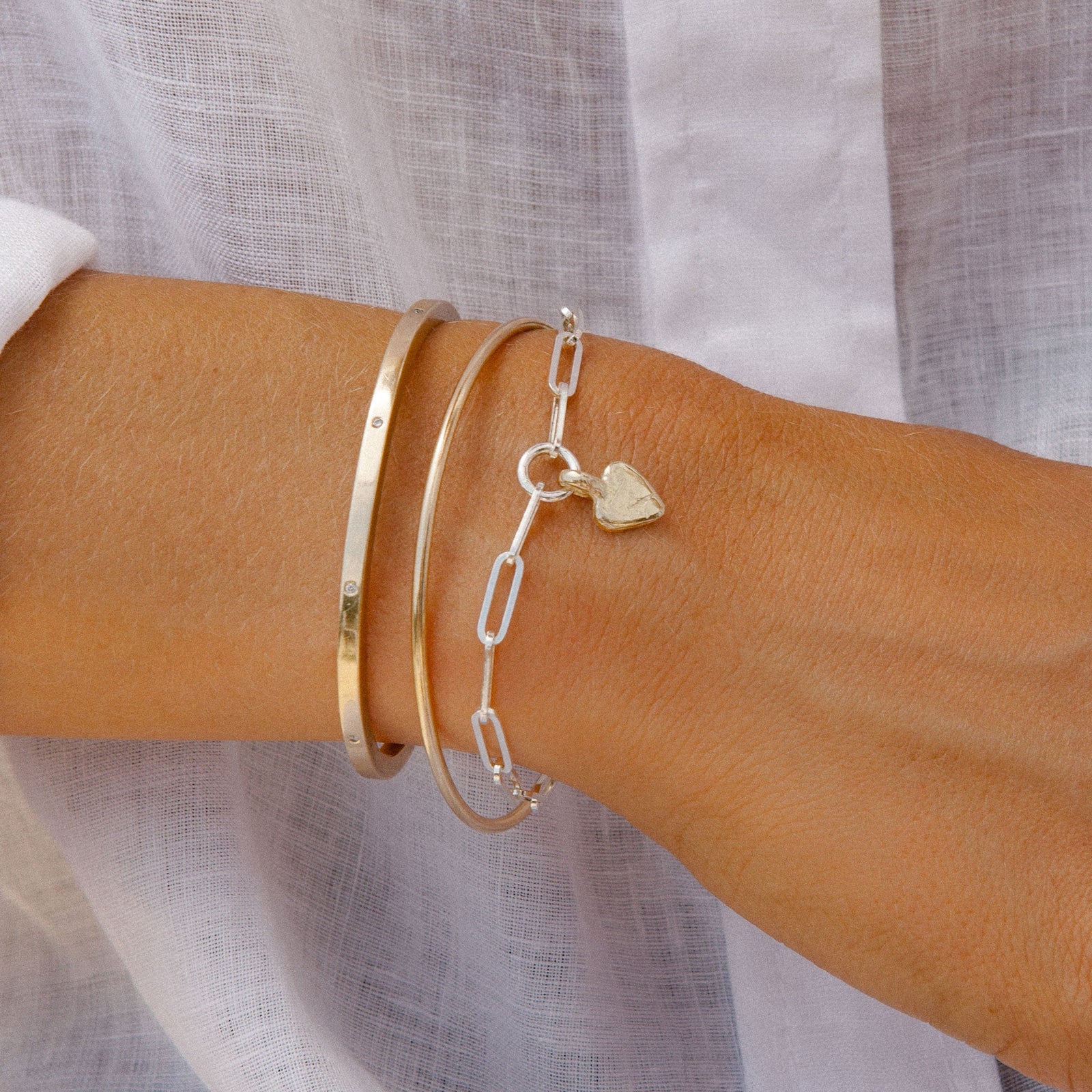 Silver & Gold Baby Heart Trace Chain Bracelet