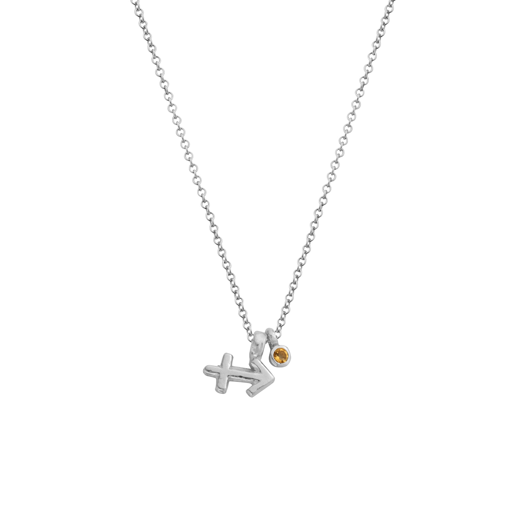 Silver Mini Sagittarius Horoscope & Citrine Birthstone Necklace