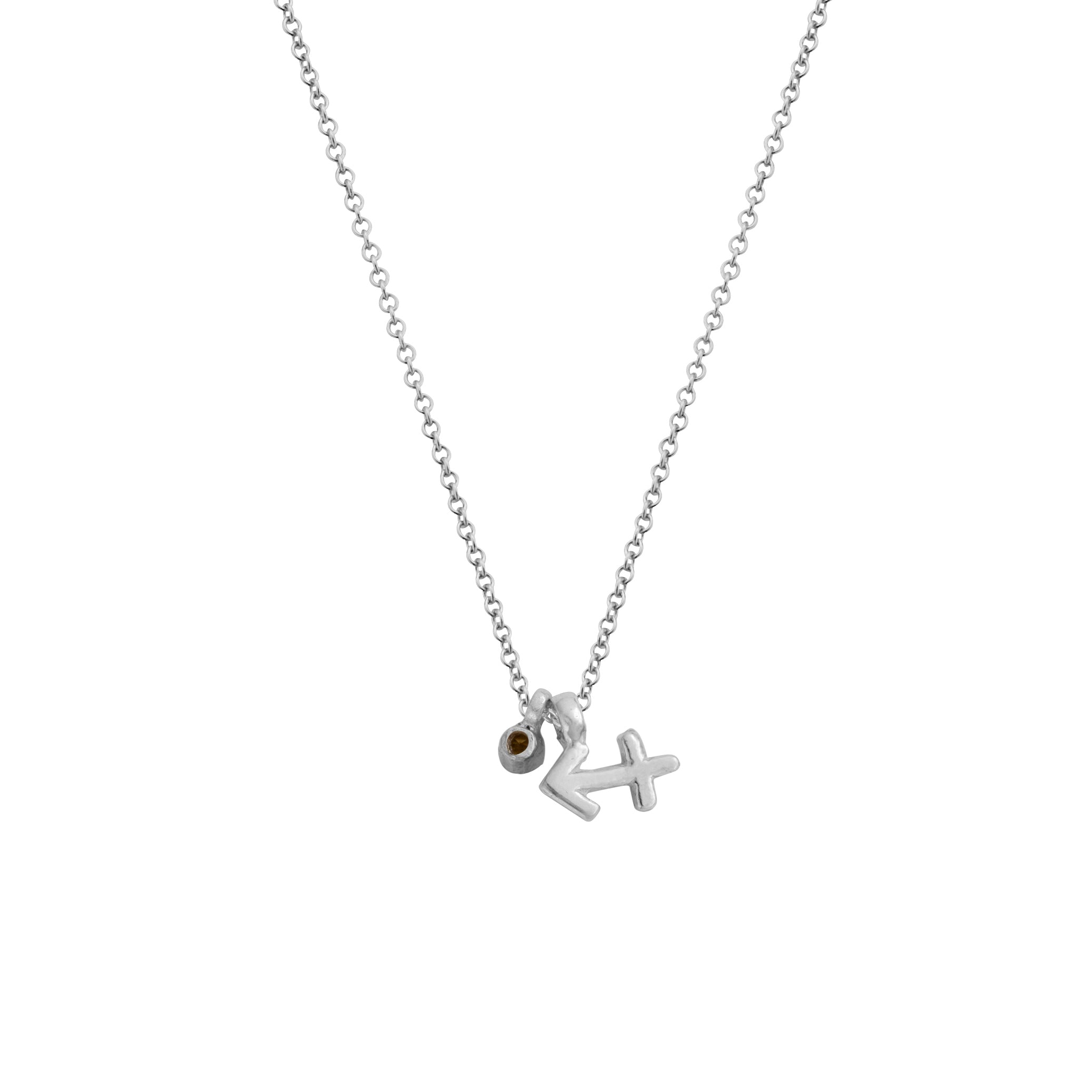 Silver Mini Sagittarius Horoscope & Citrine Birthstone Necklace