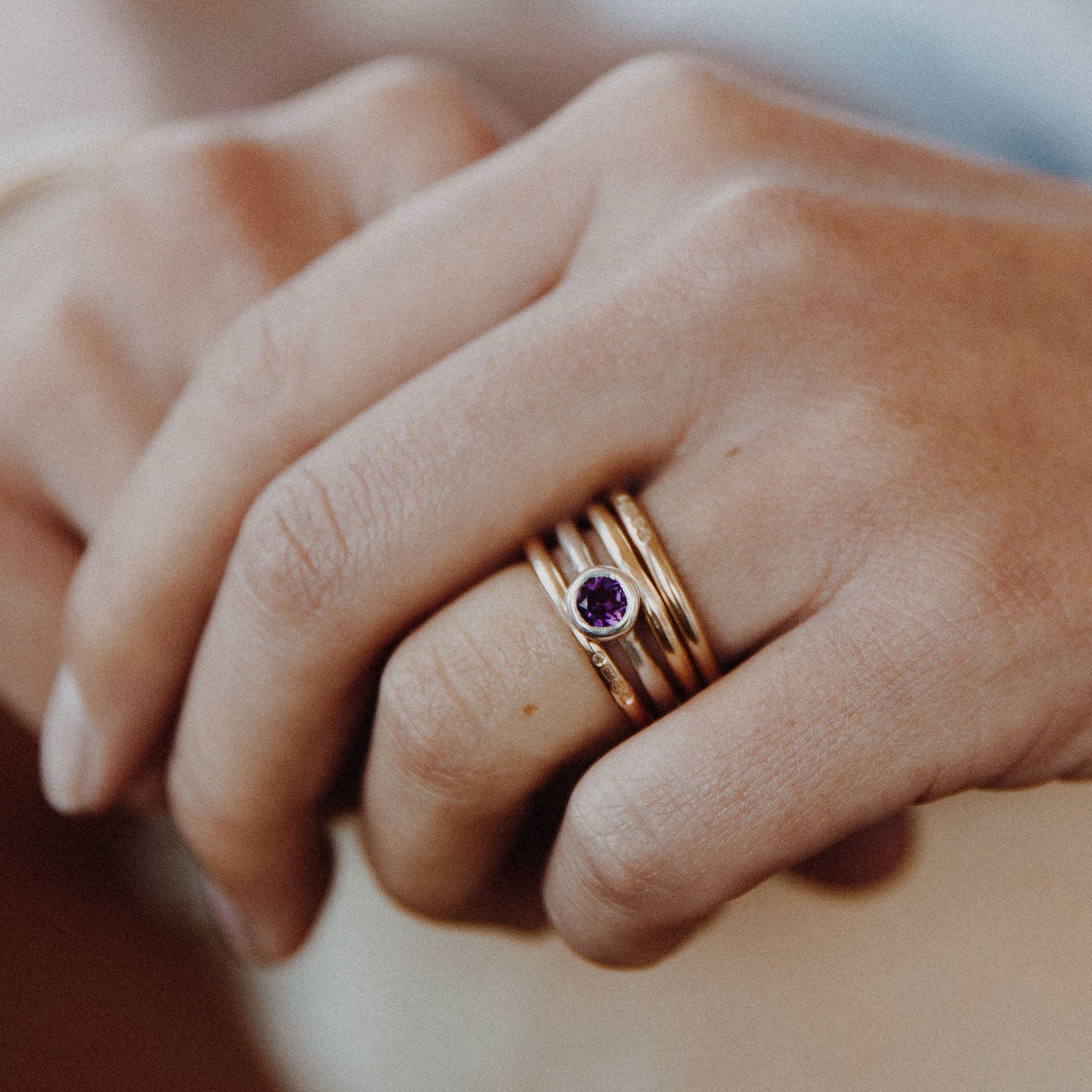 Silver Amethyst Baby Stone Ring