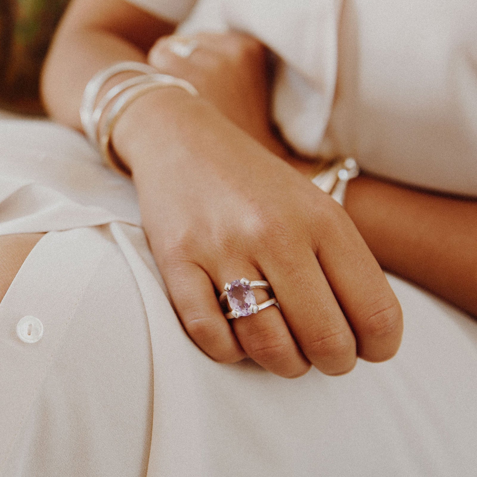 Silver Amethyst Maxi Claw Ring