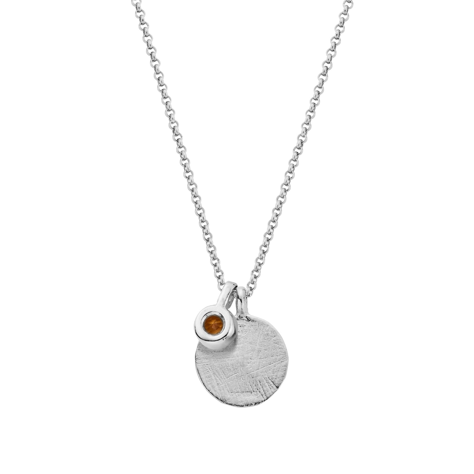 Silver Citrine Moon & Stone Necklace