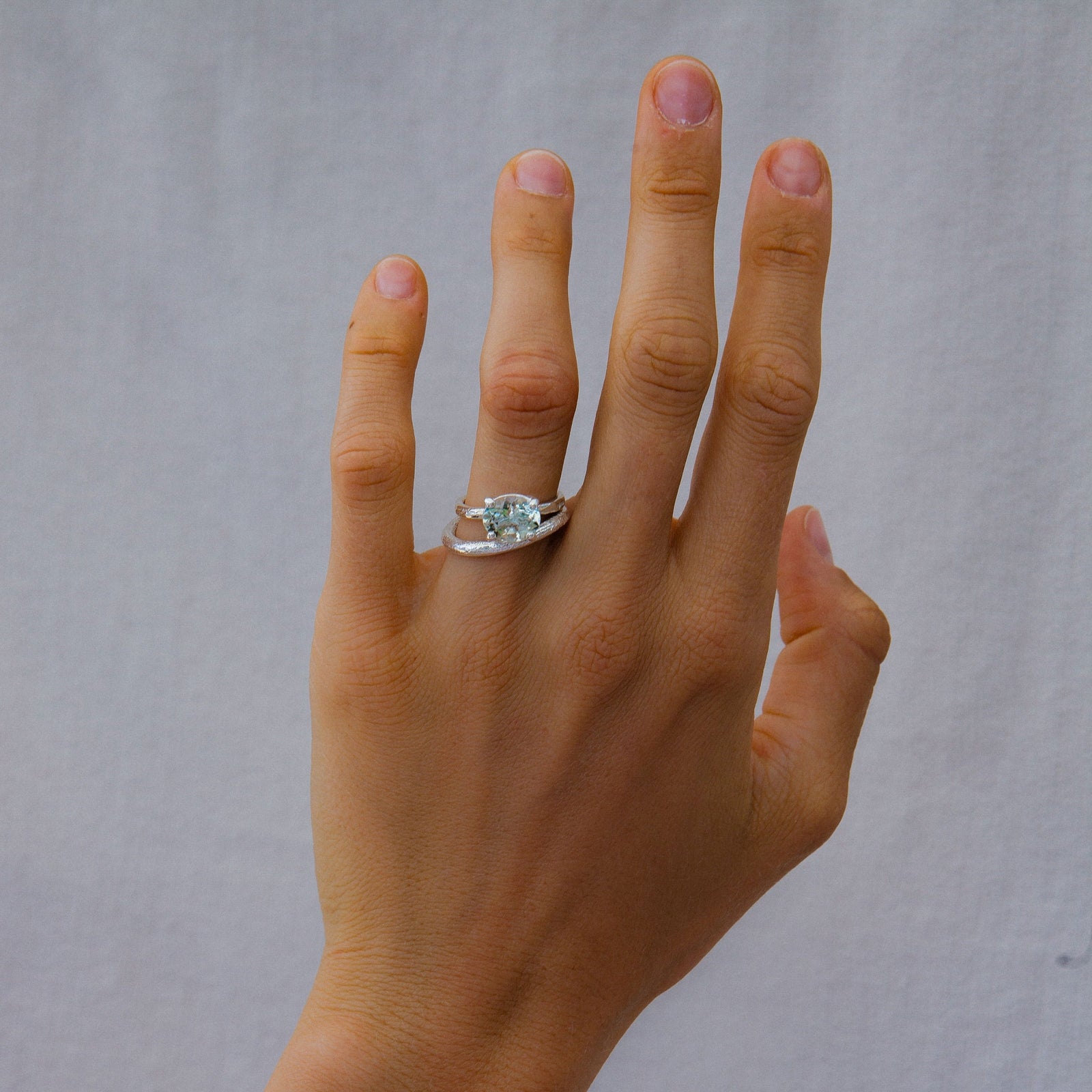 Silver Green Quartz Claw Ring