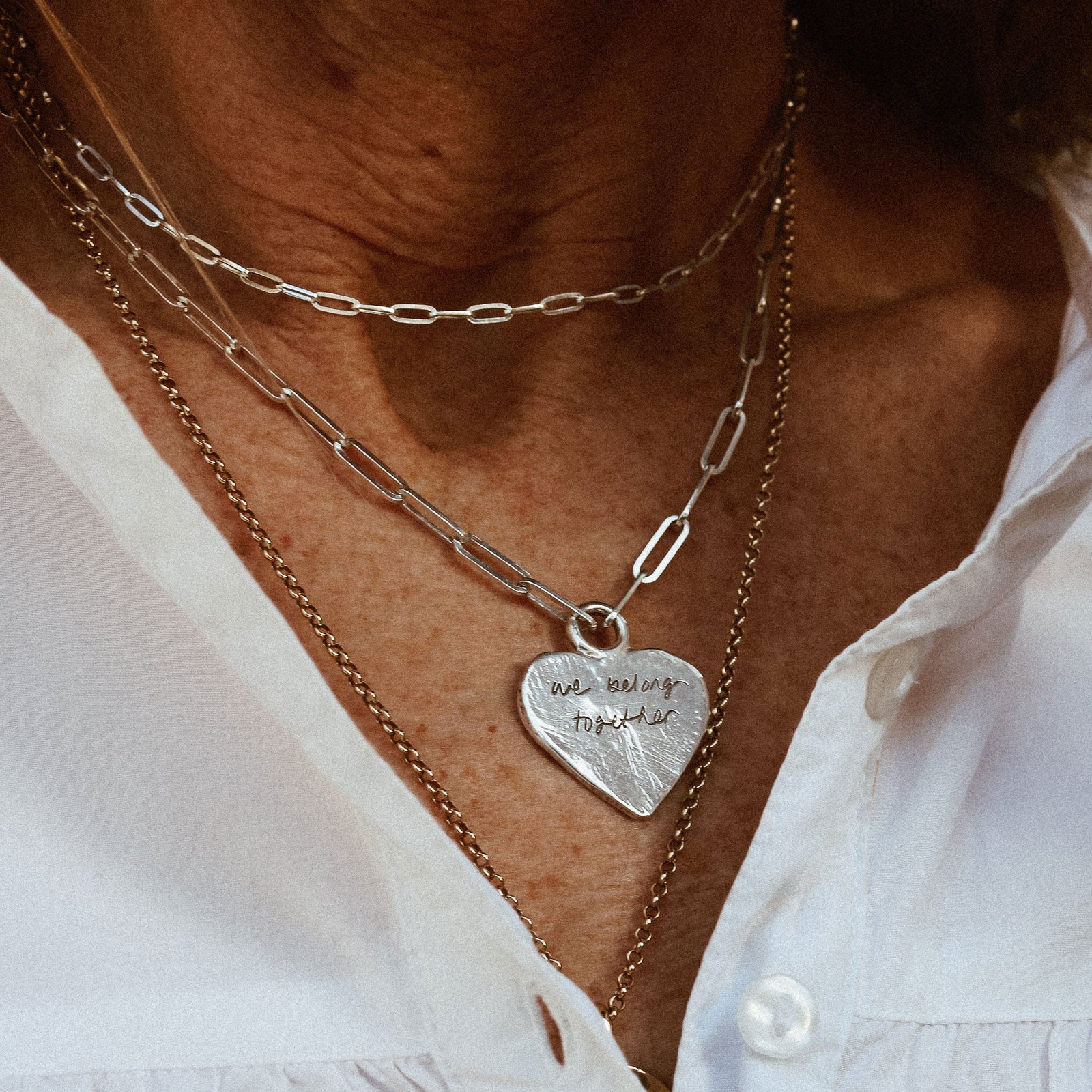 Silver Keeper's Heart Trace Chain Necklace with Handwriting