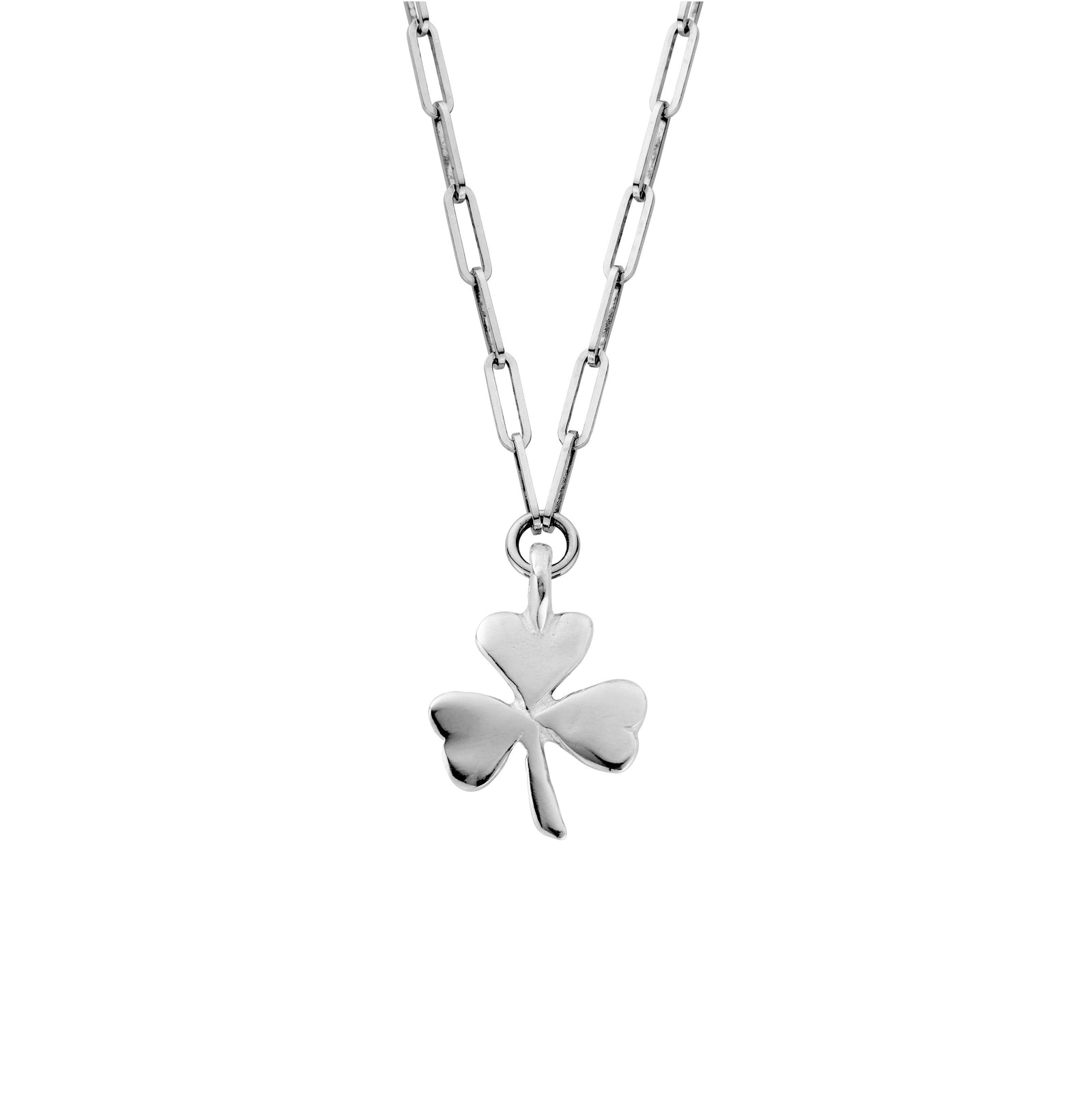 Silver Large Shamrock Trace Chain Necklace