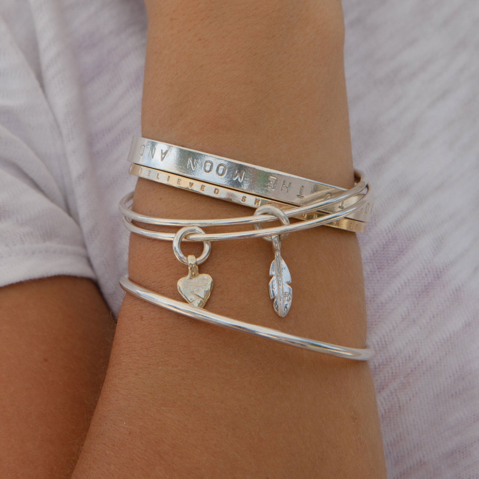 Silver Mini Feather Bangle