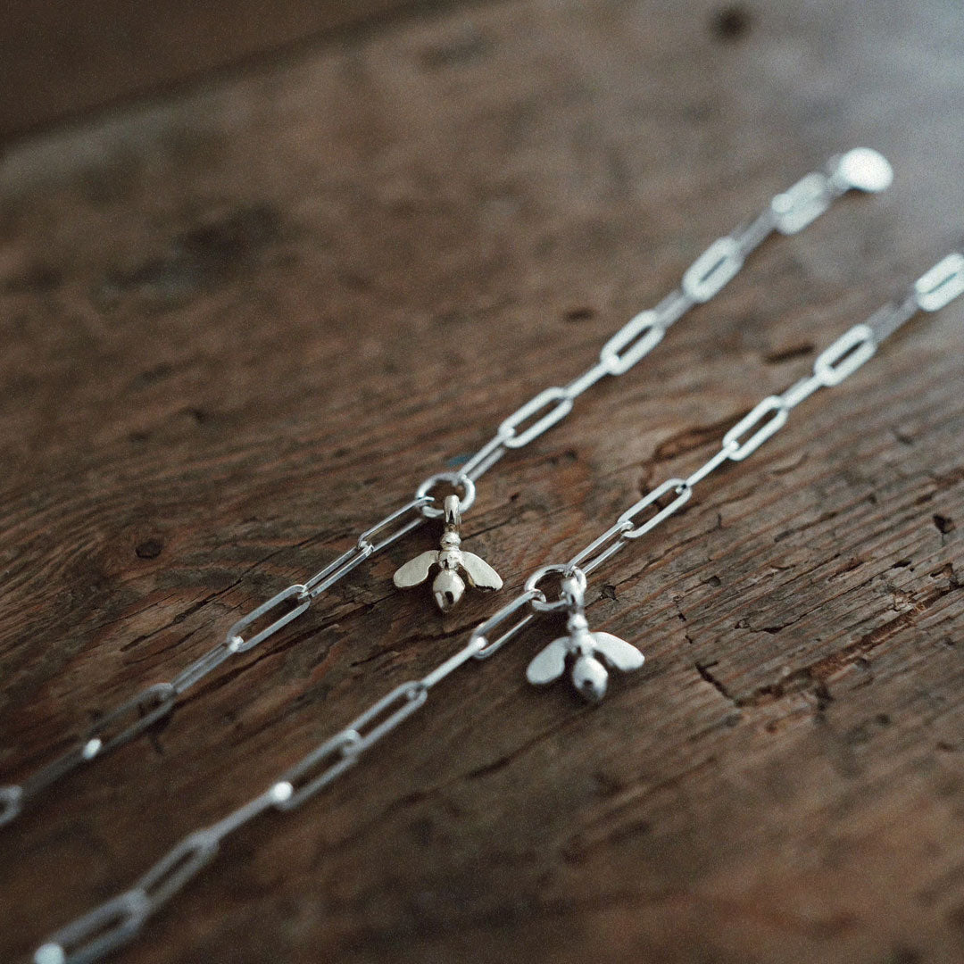Silver & Gold Mini Honey Bee Trace Chain Bracelet