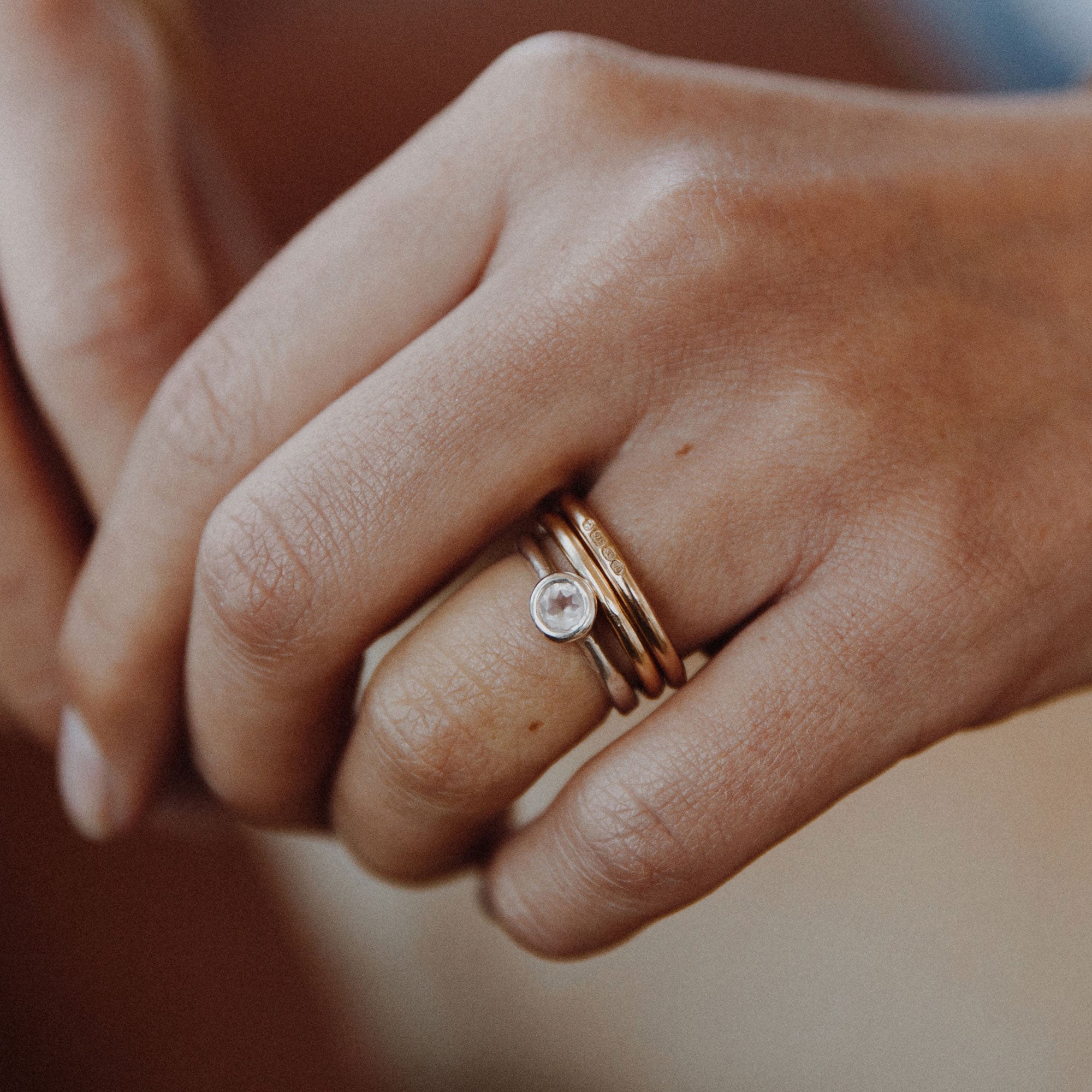 Silver Rose Quartz Baby Stone Ring