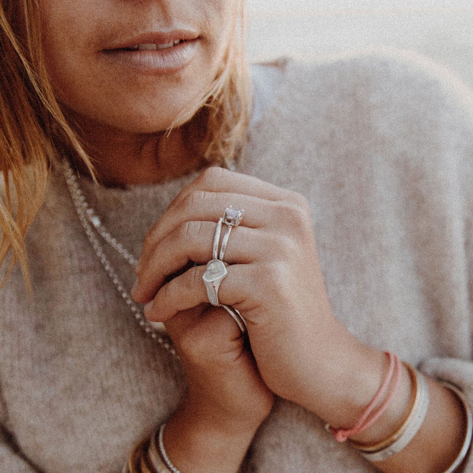 Silver Rose Quartz Claw Ring