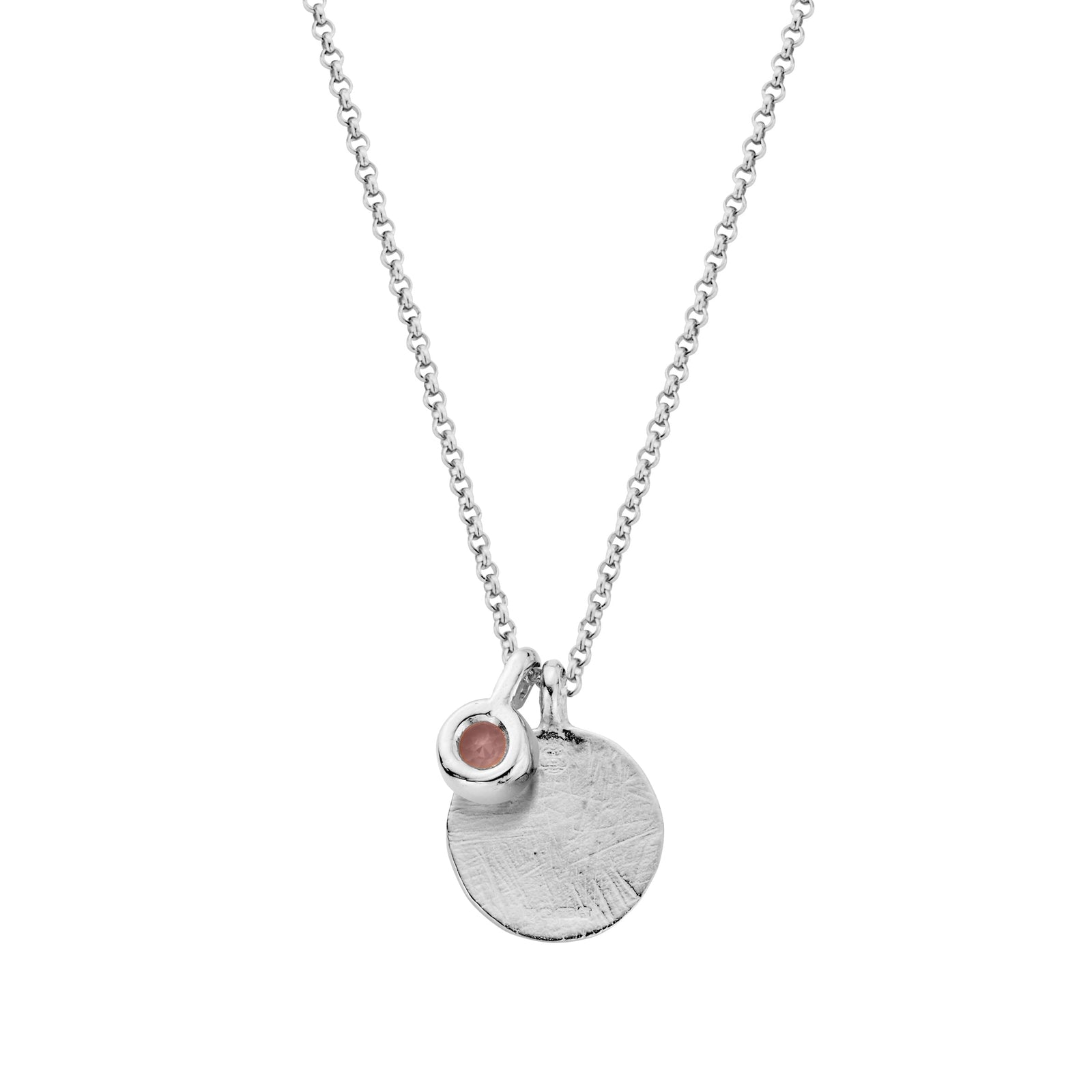 Silver Rose Quartz Moon & Stone Necklace