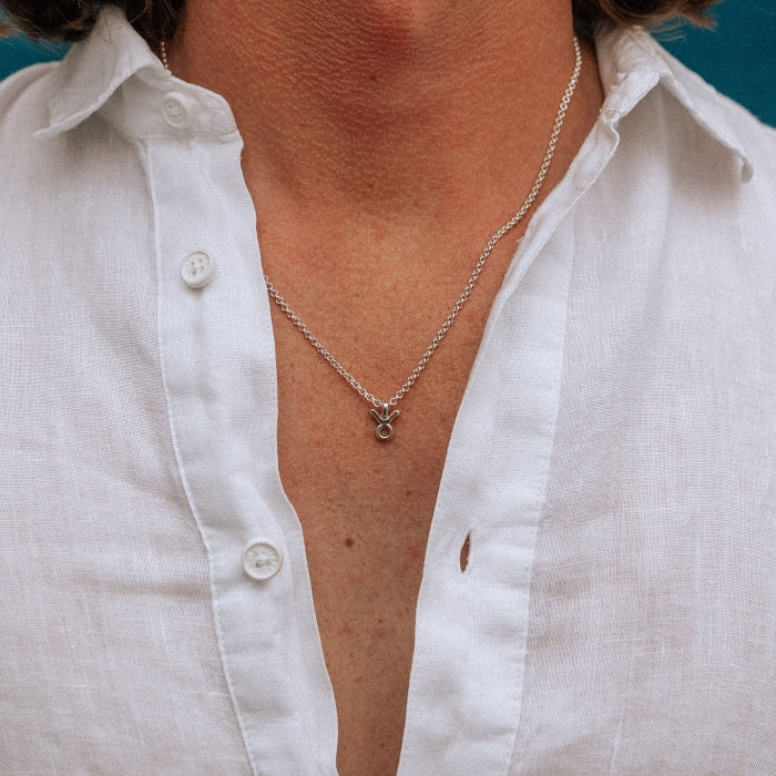 Silver Taurus Men's Horoscope Necklace