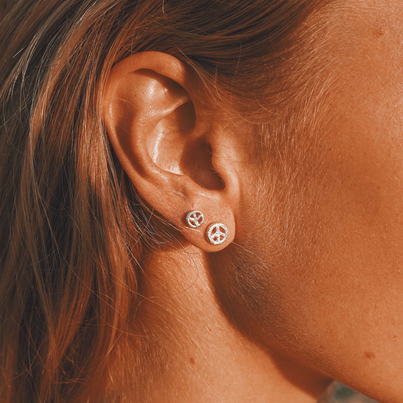 Silver Tiny Peace Ear Charm Set