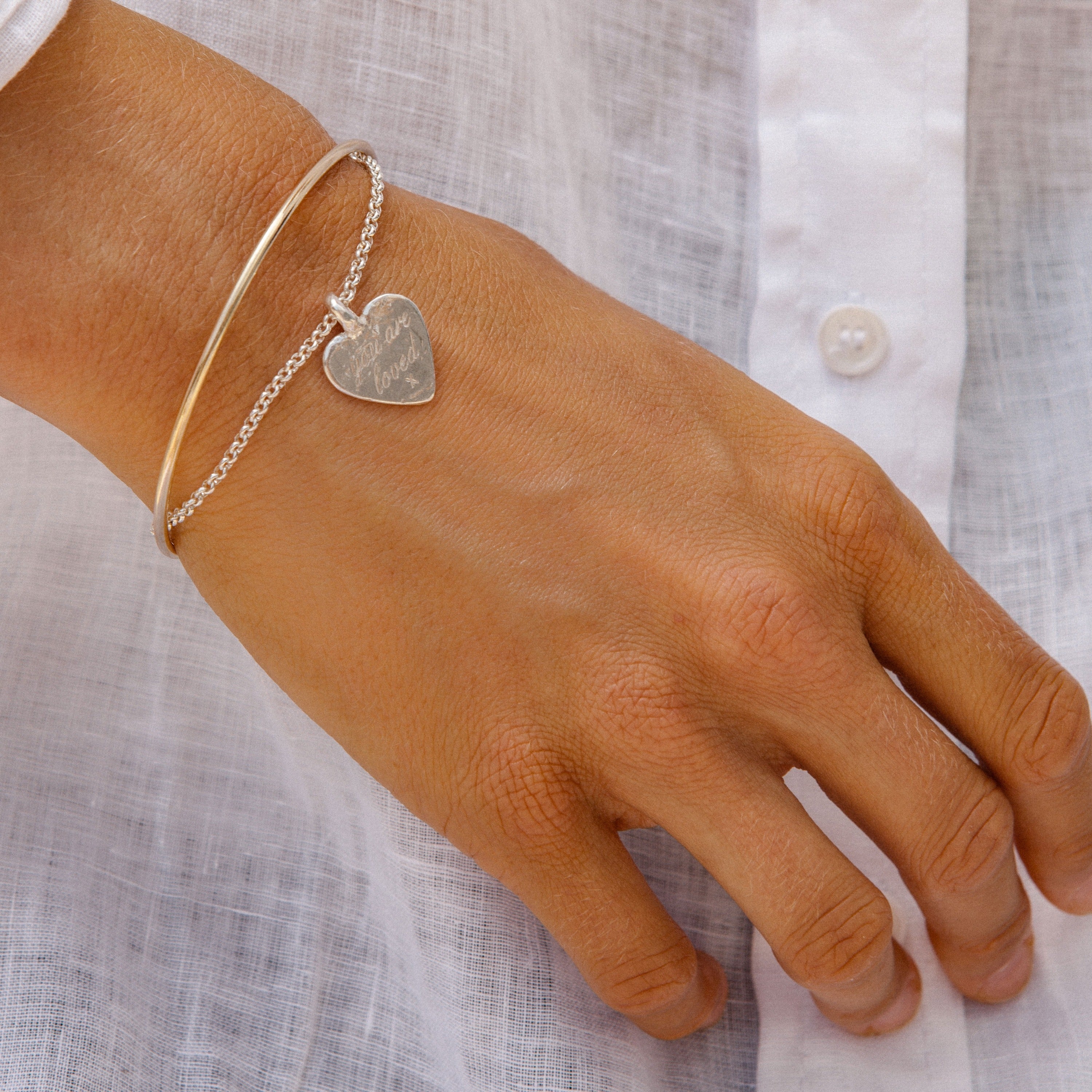 Silver Medium You Are Loved Chain Bracelet