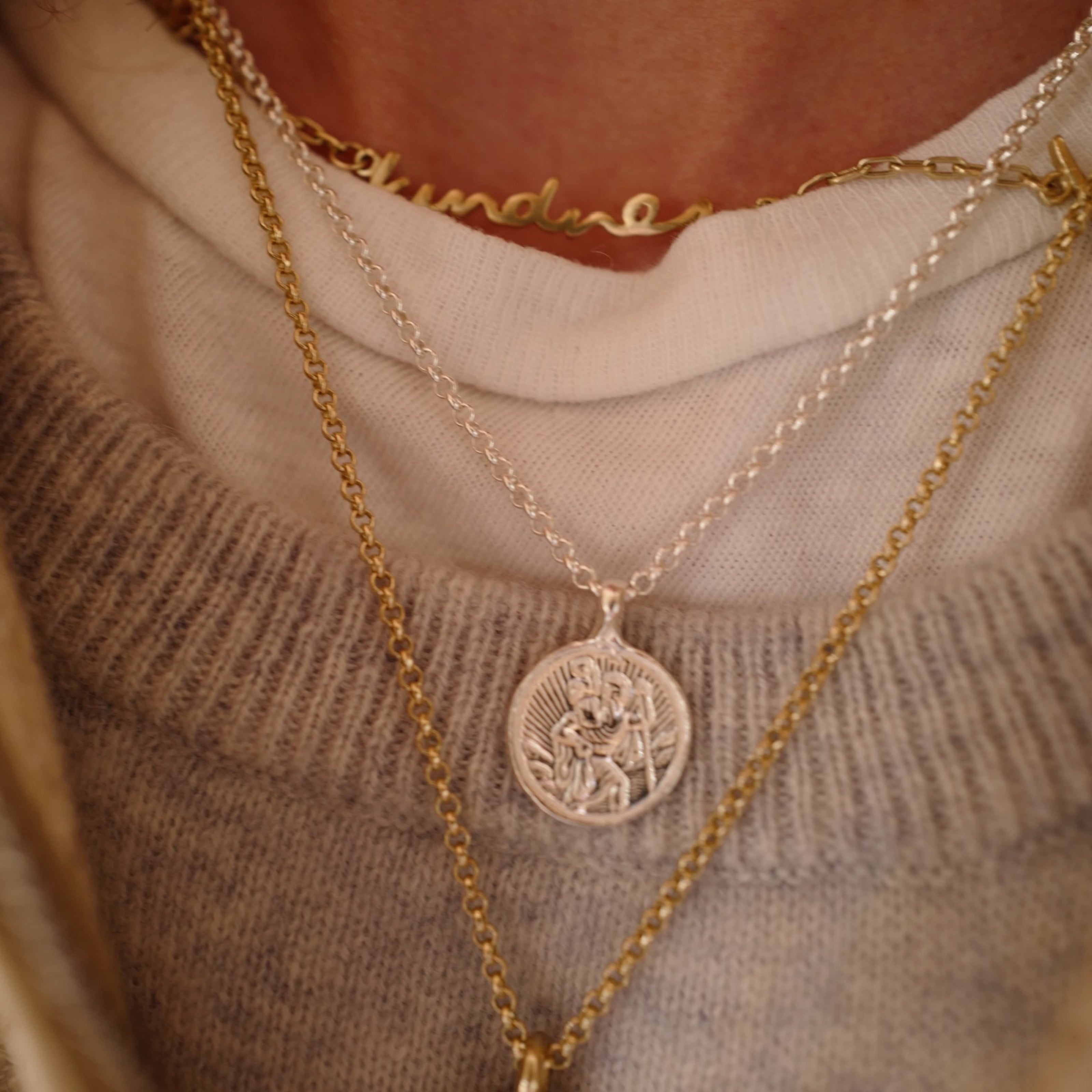 Silver Medium St Christopher Necklace