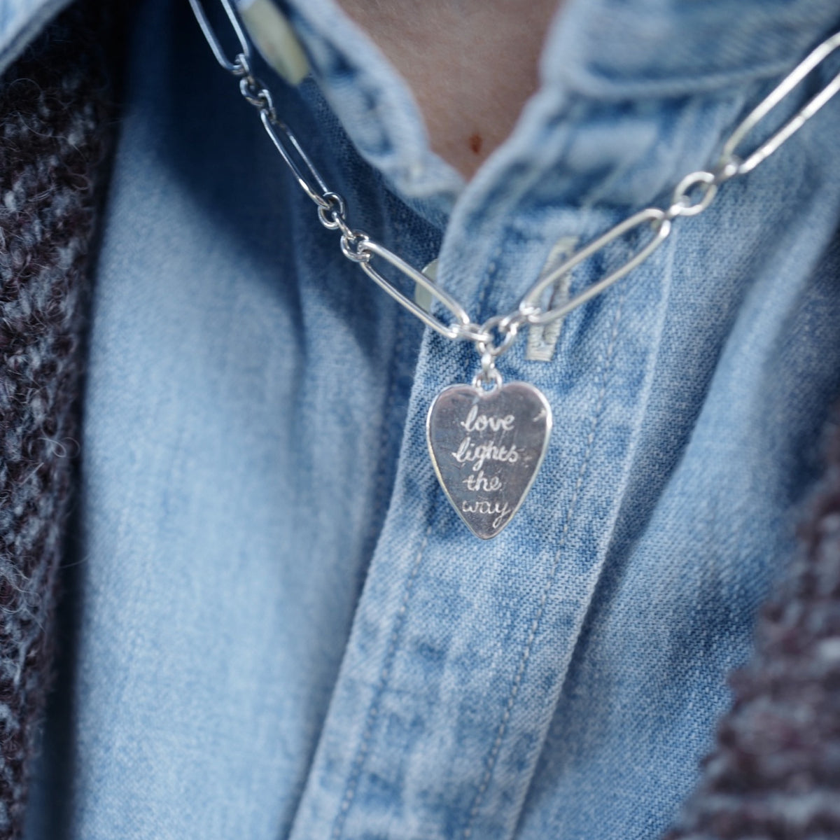Silver 'Love Lights The Way' Heart Token Necklace