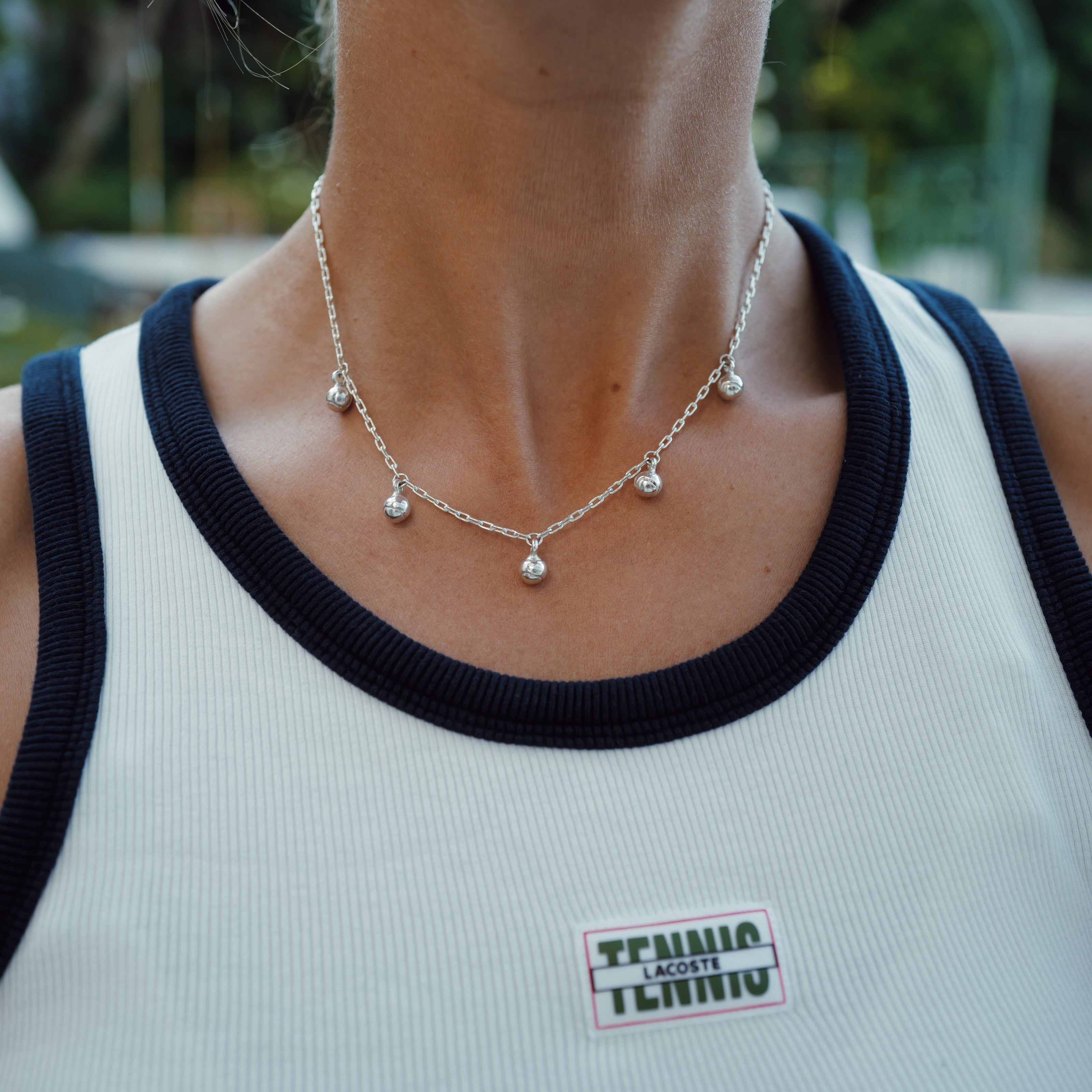 Silver Five DD Tennis Ball Necklace
