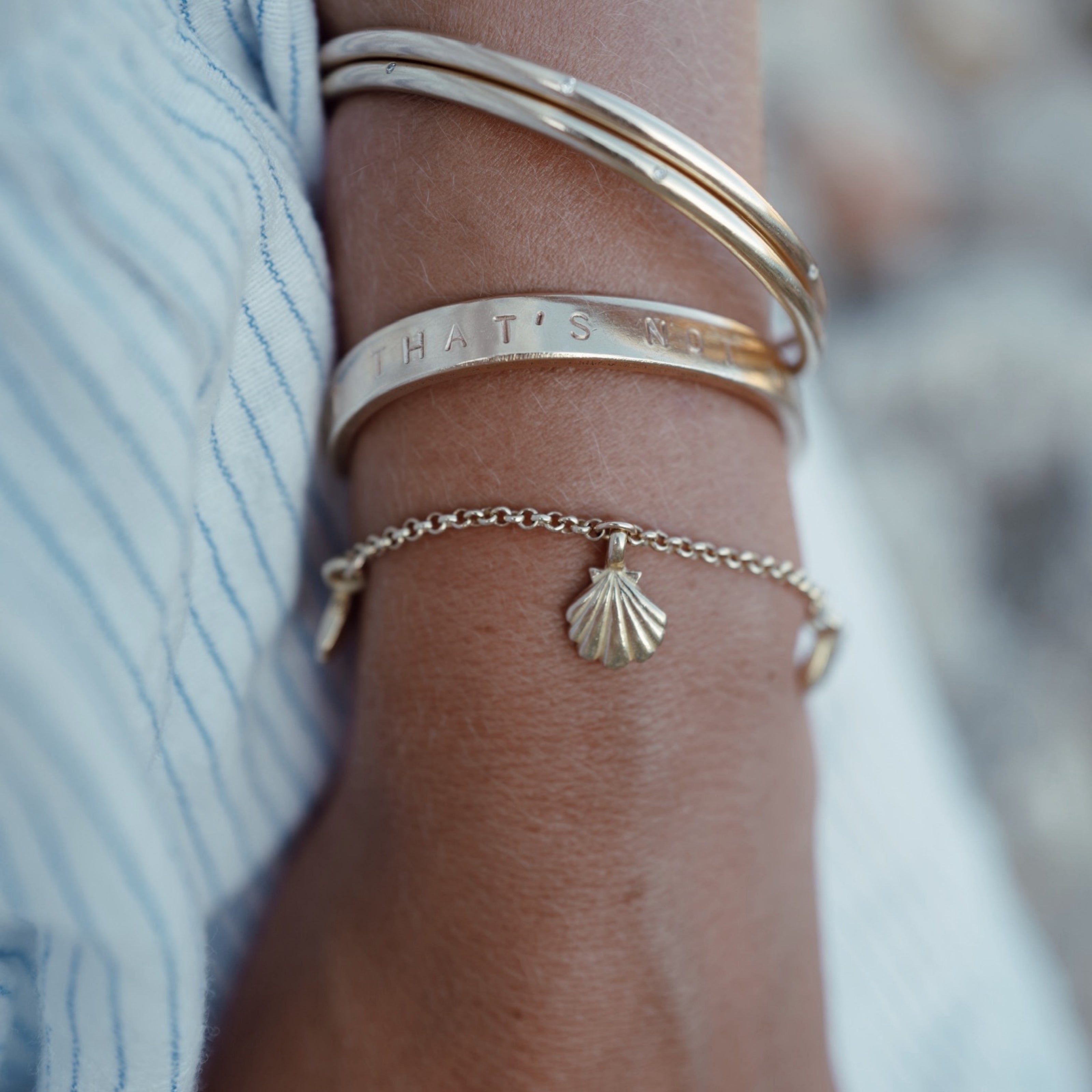 Gold Trio Scallop Shell Chain Bracelet