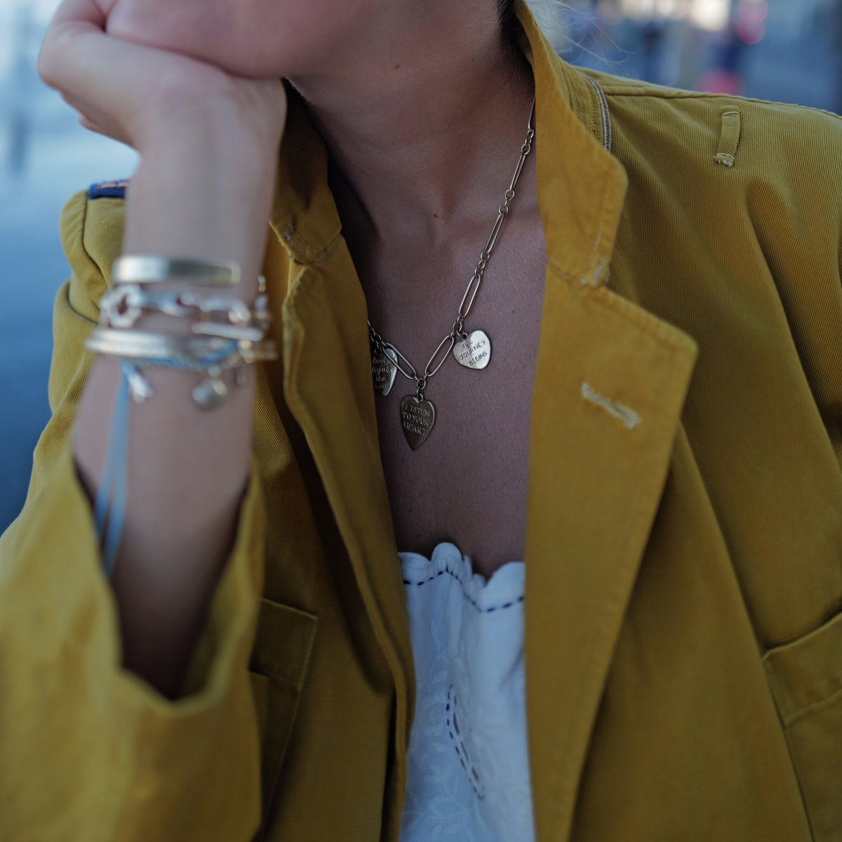 Gold Trio Heart Token Necklace
