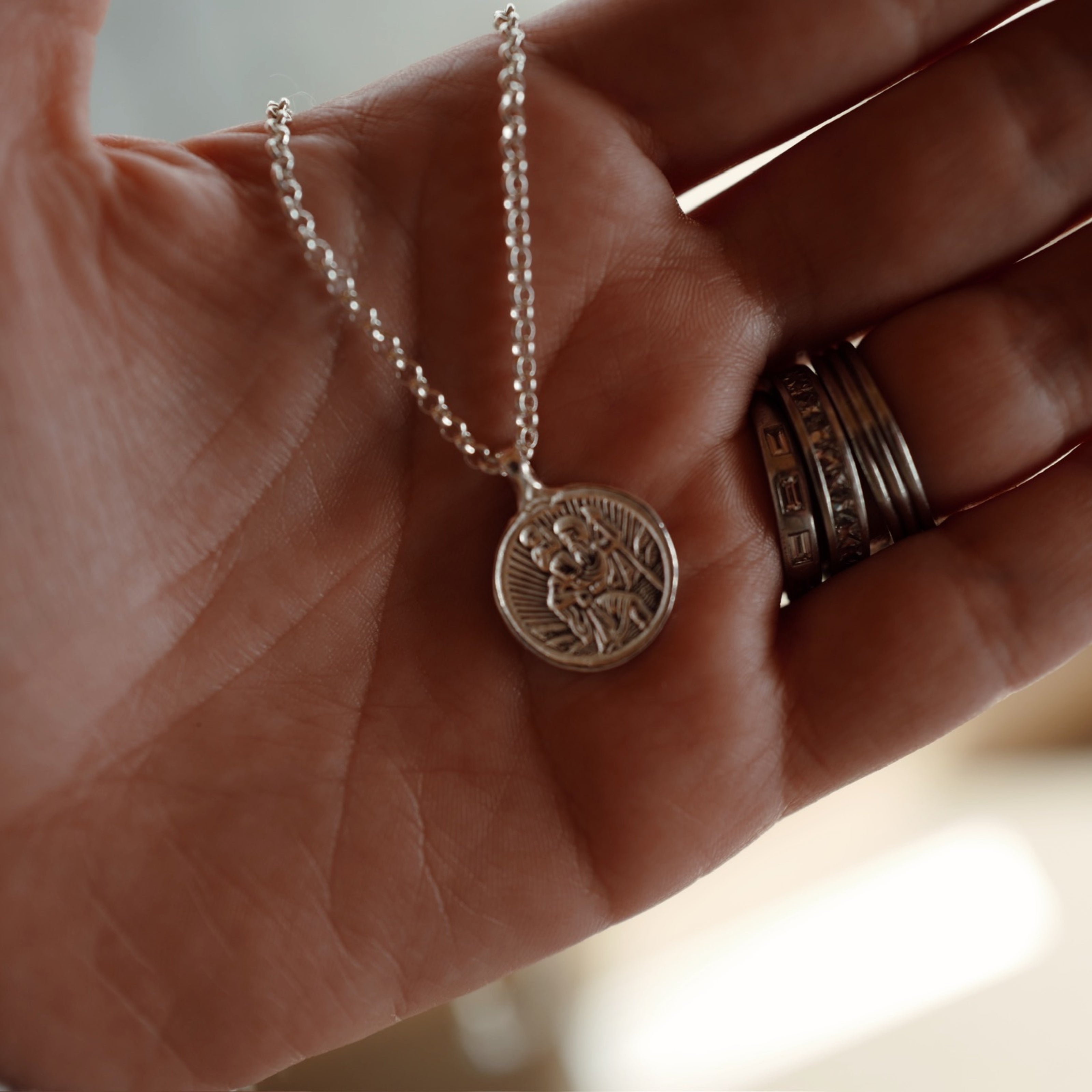 Silver Medium St Christopher Necklace