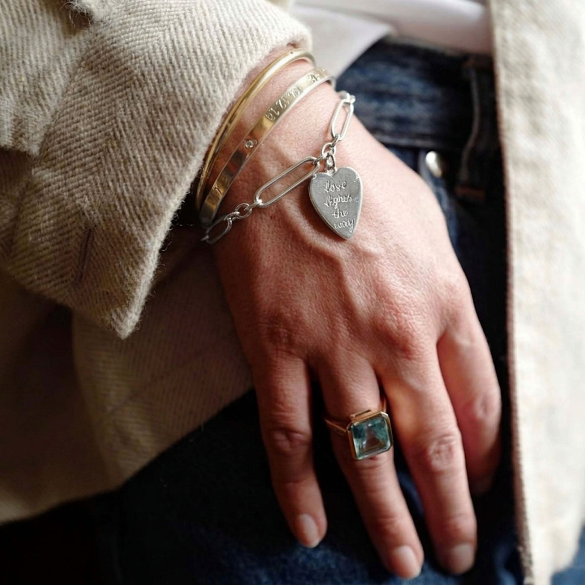 Silver 'Love Lights The Way' Heart Token Bracelet