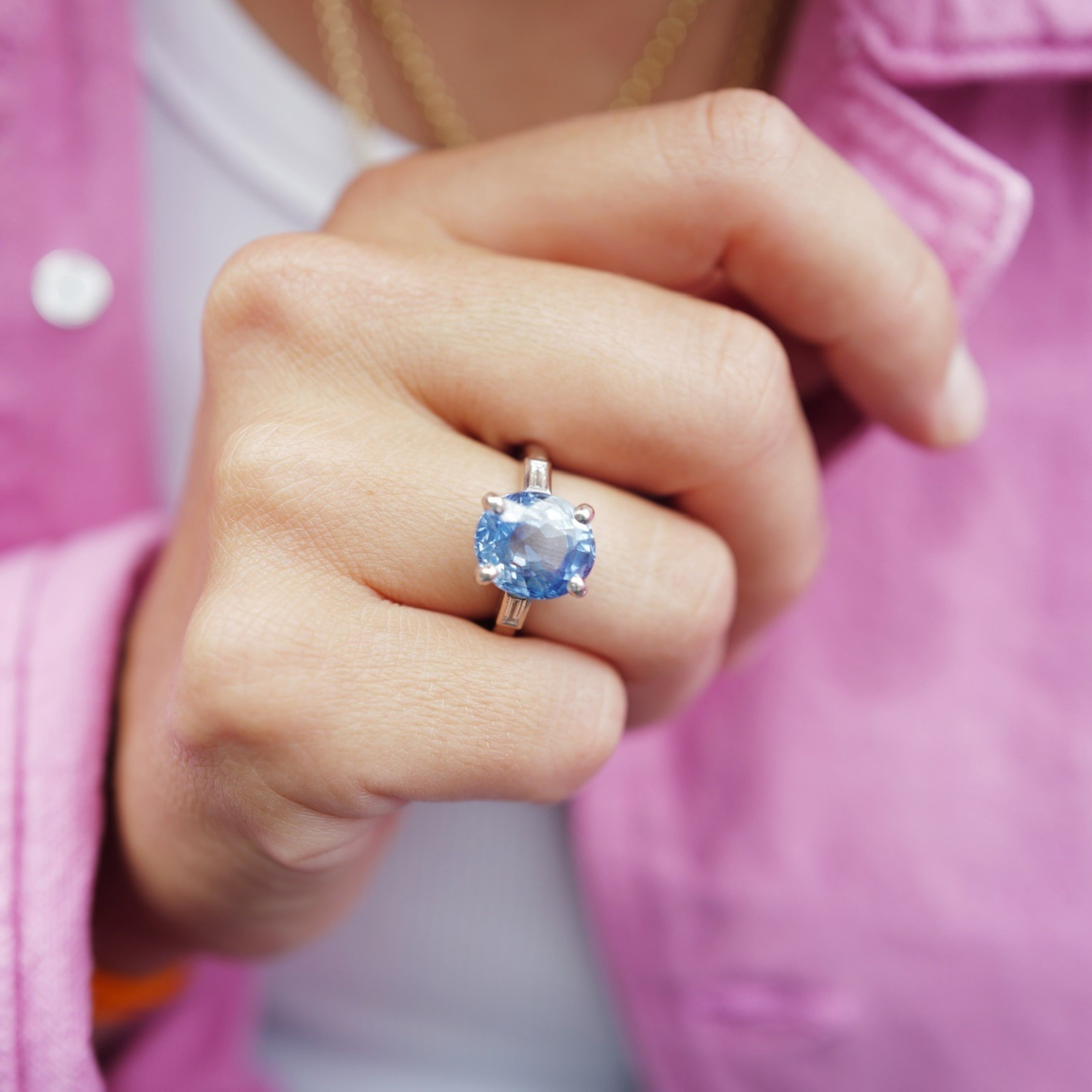 AARYA White Gold Blue Sapphire & Diamond Ring