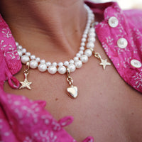 Gold Midi White Holiday Pearl Necklace