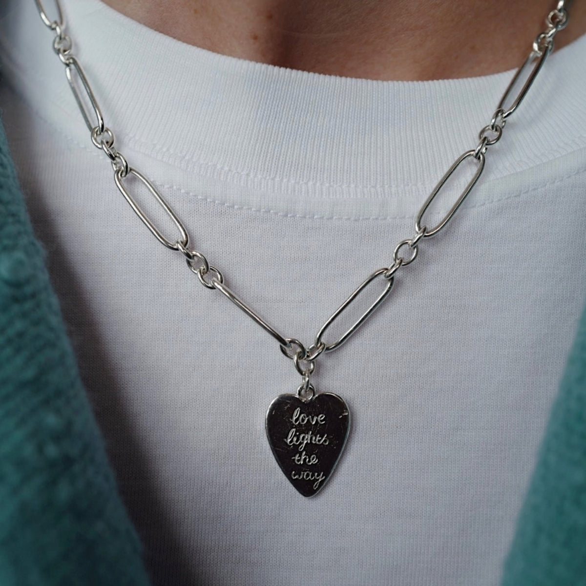 Silver 'Love Lights The Way' Heart Token Necklace