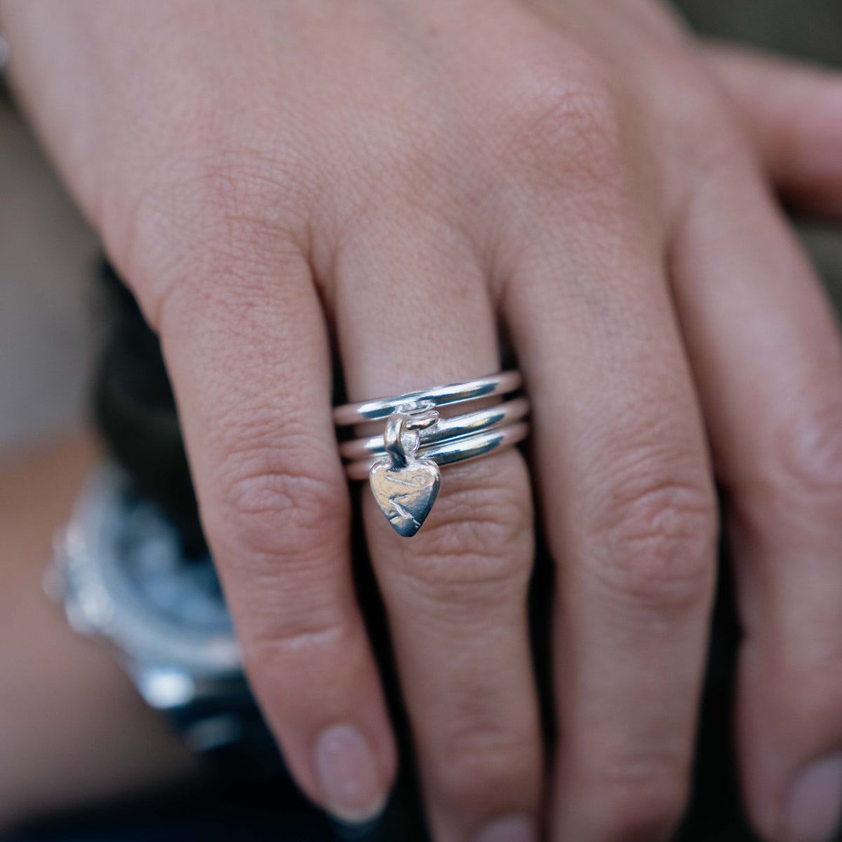 Silver Baby Heart Falling Ring