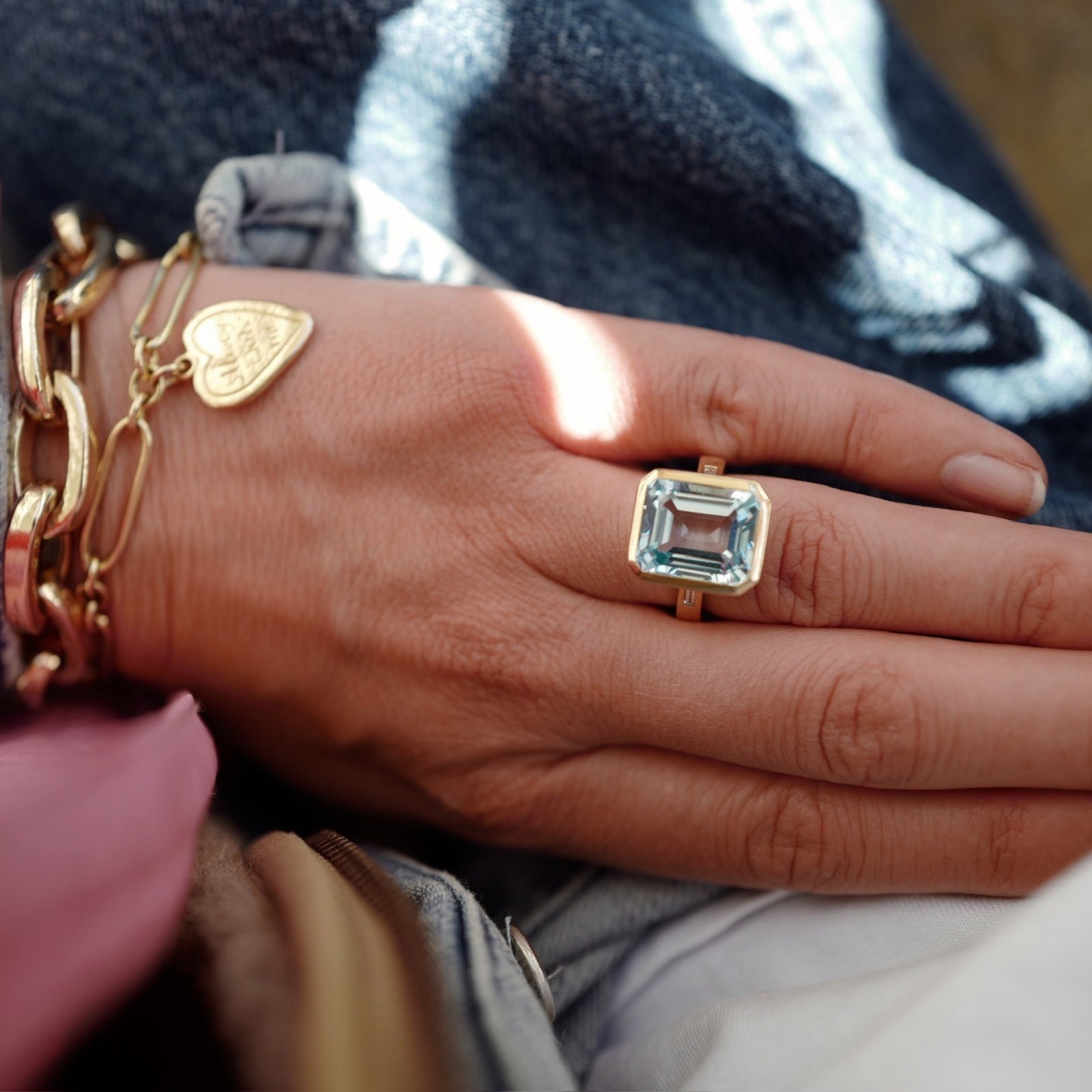 Gold Juno Blue Topaz & Diamond Ring