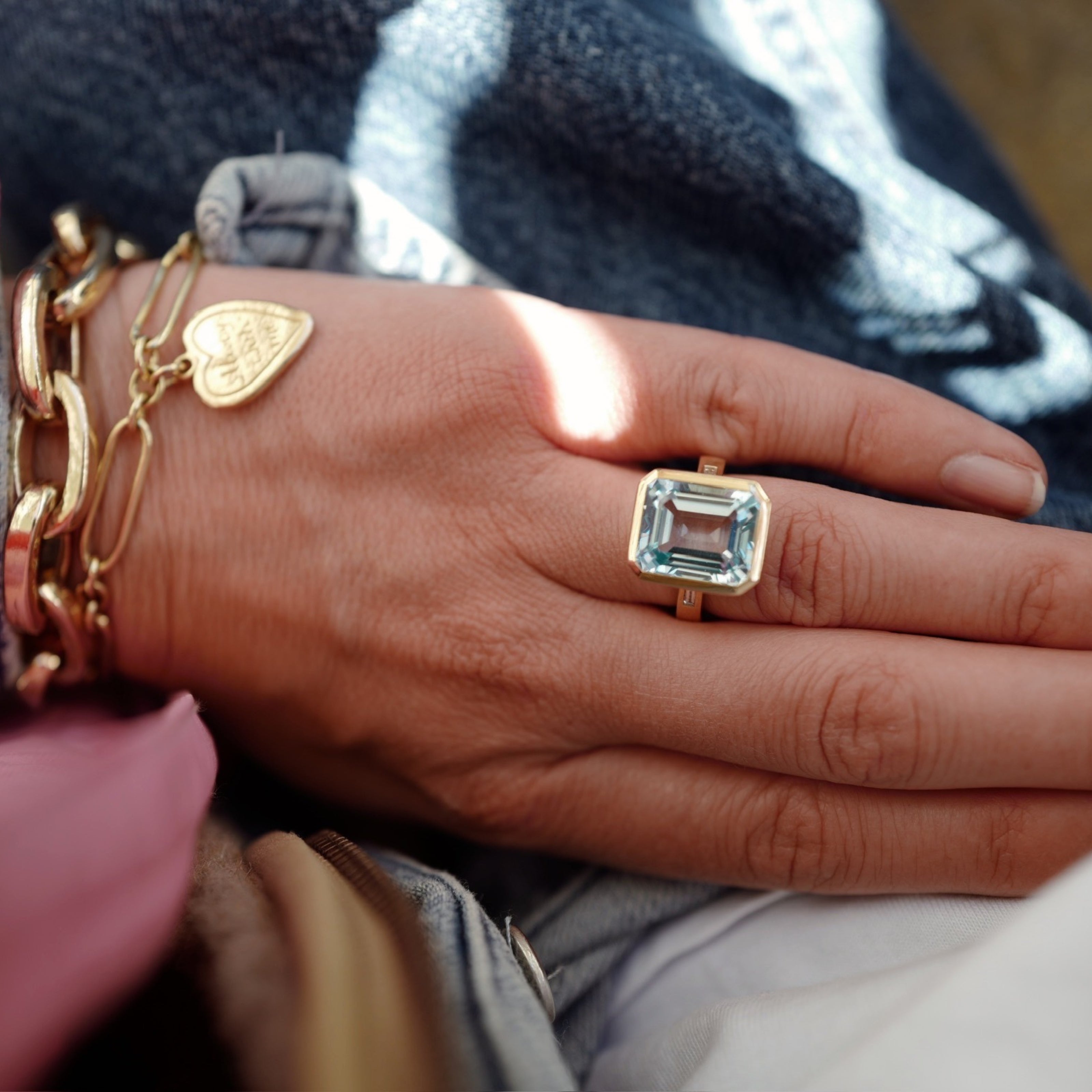 Gold Juno Blue Topaz & Diamond Ring
