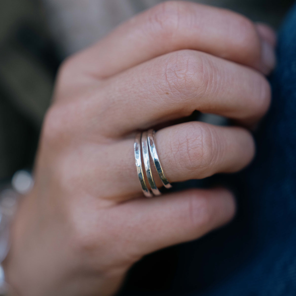 Silver Hammered Stack Ring Party