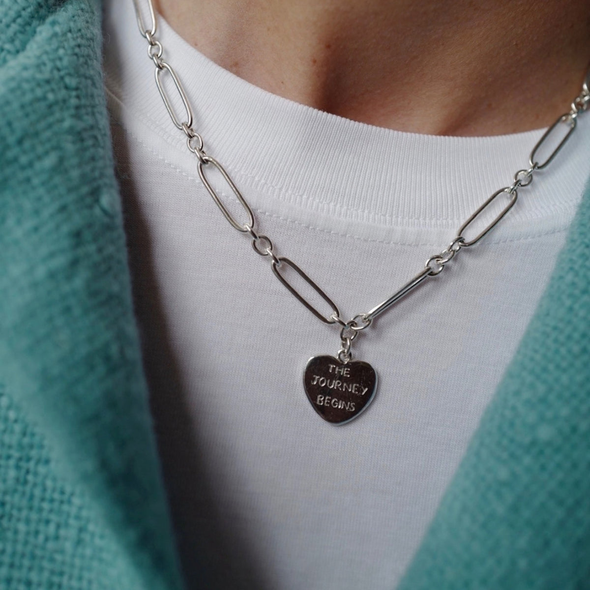 Silver 'The Journey Begins' Heart Token Necklace