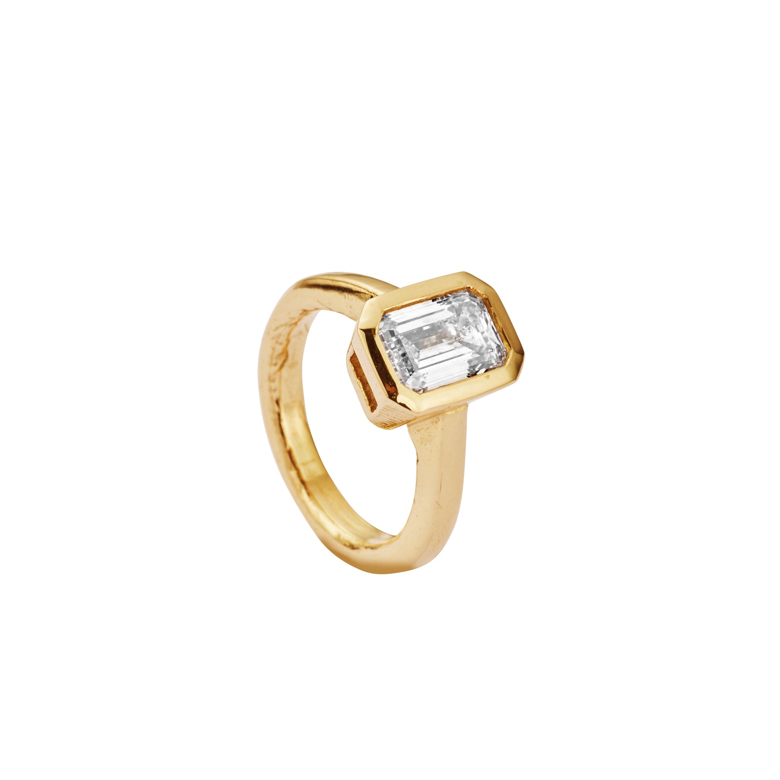 'The Heirloom' 18ct Gold Emerald 2ct Lab Grown Diamond Bezel Engagement Ring