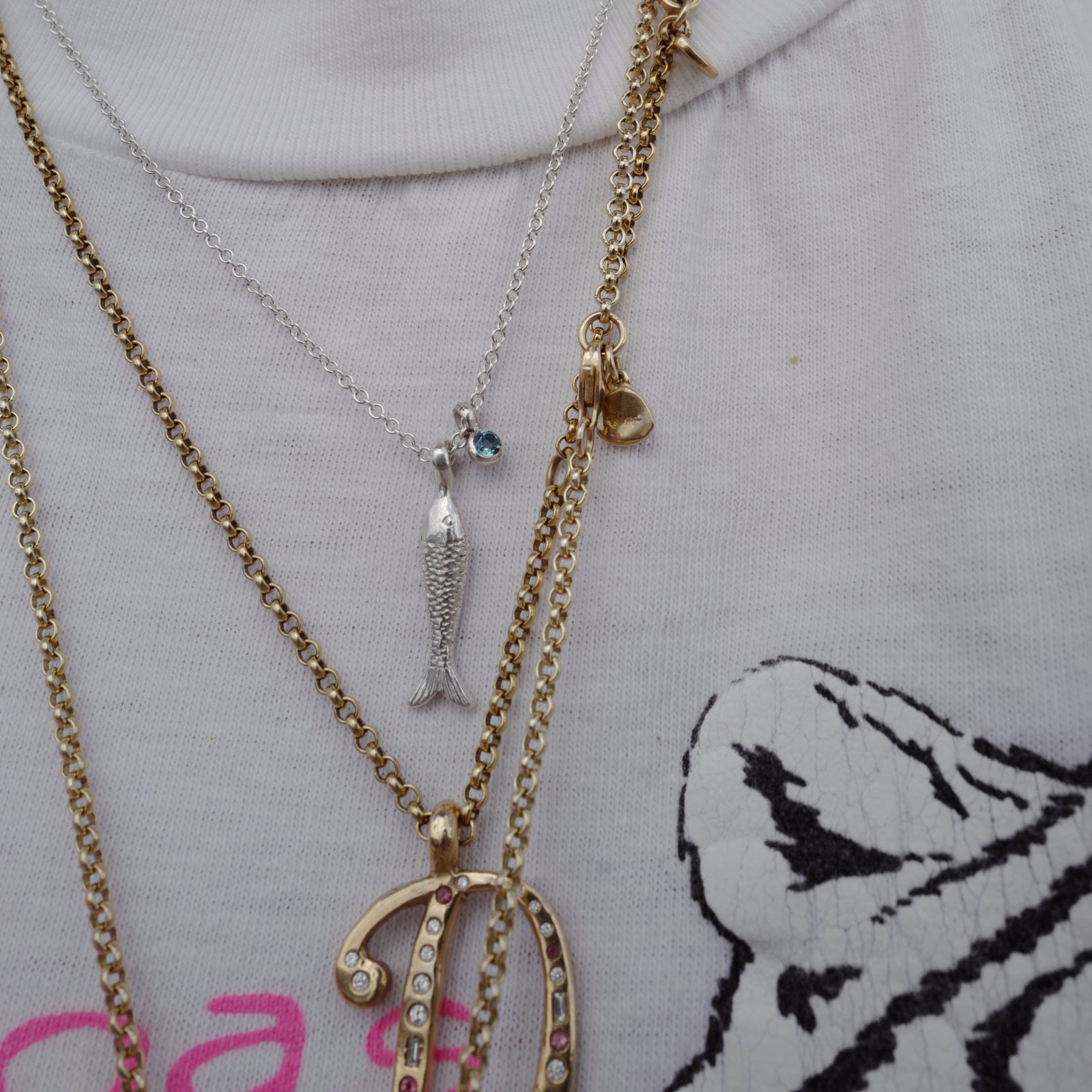 Silver Blue Topaz Fish Necklace