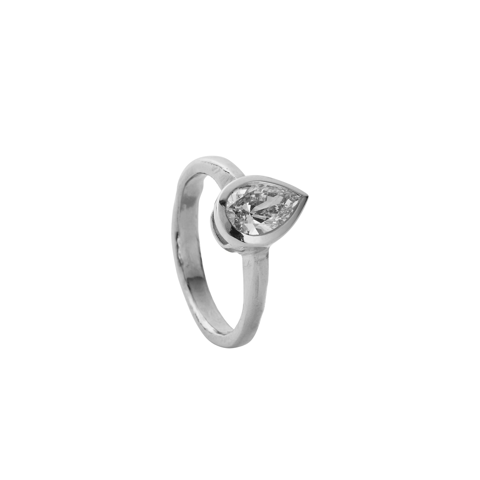 'The Muse' 18ct White Gold Pear 1ct Natural Diamond Bezel Engagement Ring