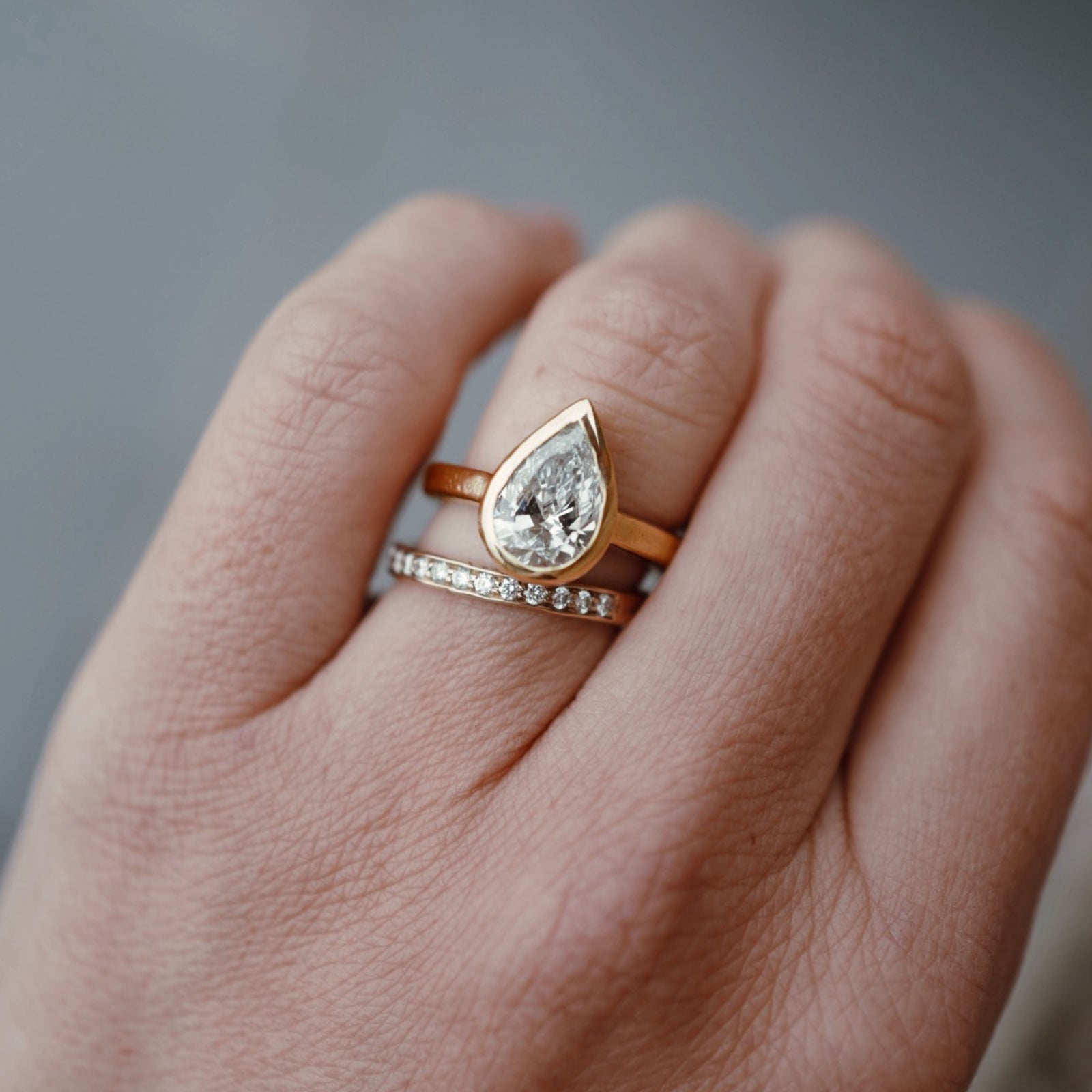'The Muse' 18ct Gold Pear 2ct Lab Grown Diamond Bezel Engagement Ring