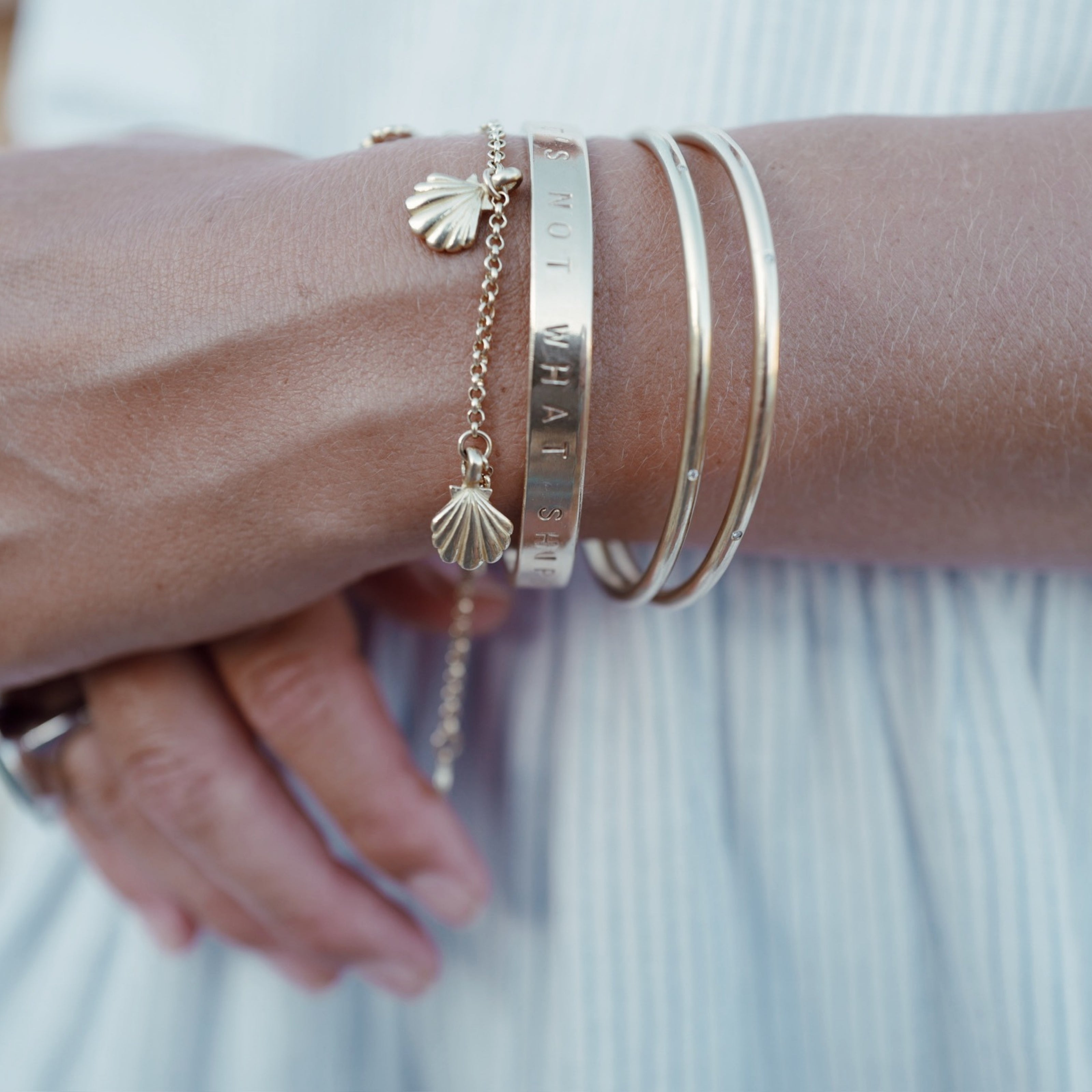 Gold Trio Scallop Shell Chain Bracelet
