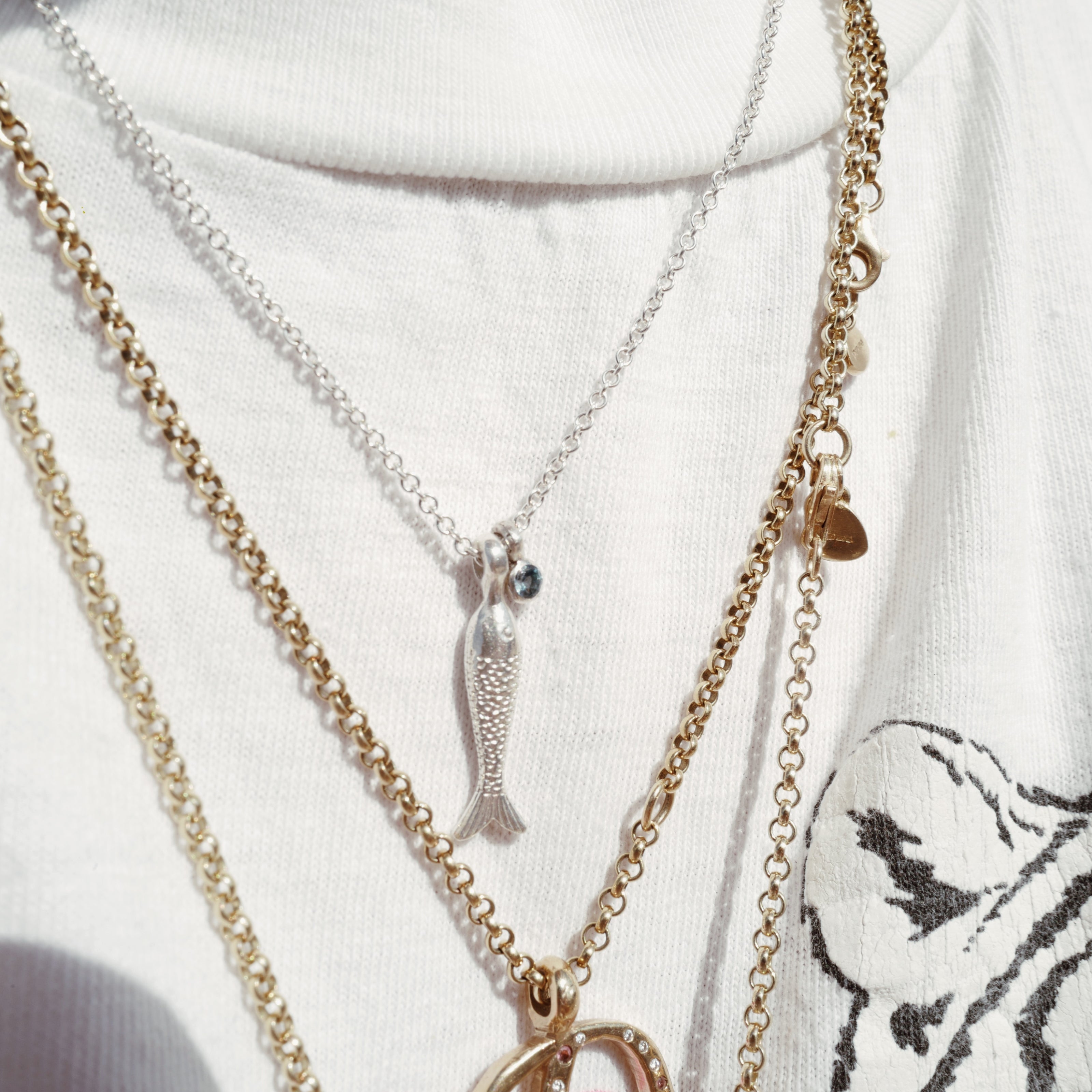 Silver Blue Topaz Fish Necklace