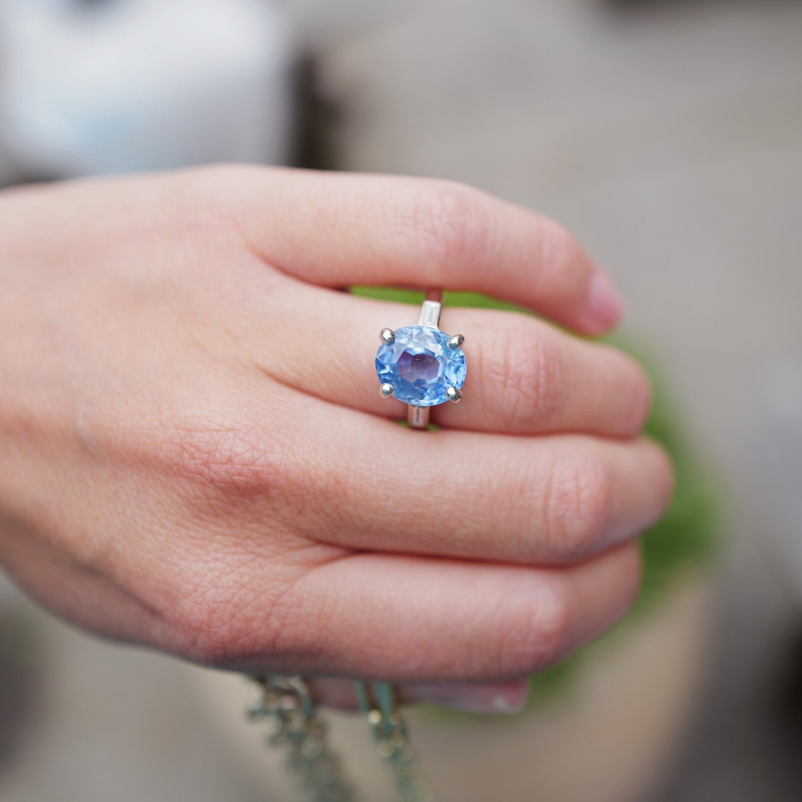 AARYA White Gold Blue Sapphire & Diamond Ring
