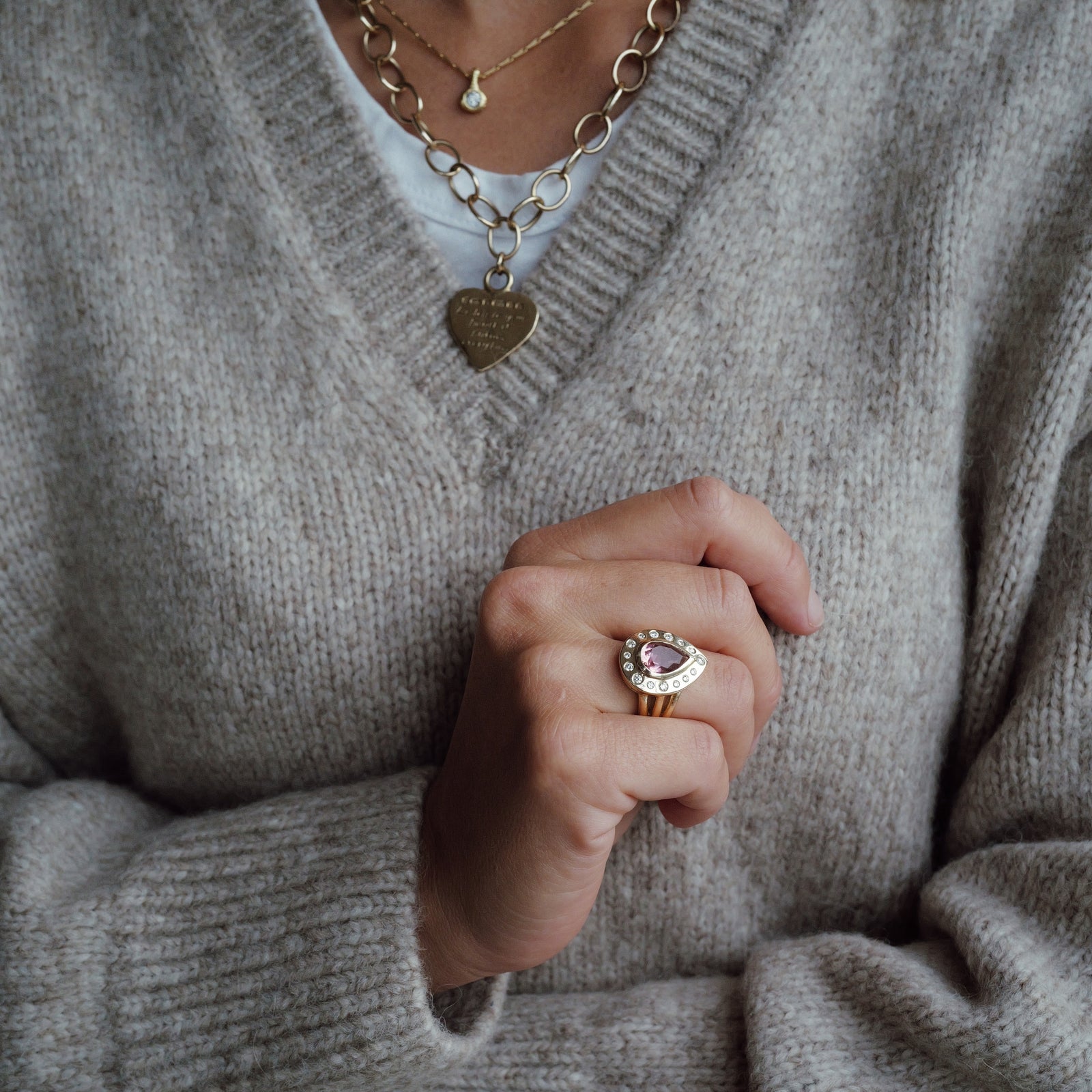 PRIYA Gold Pink Tourmaline & Diamond Ring