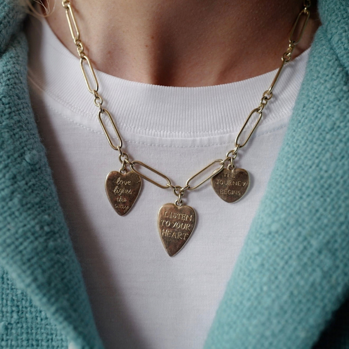 Gold Trio Heart Token Necklace