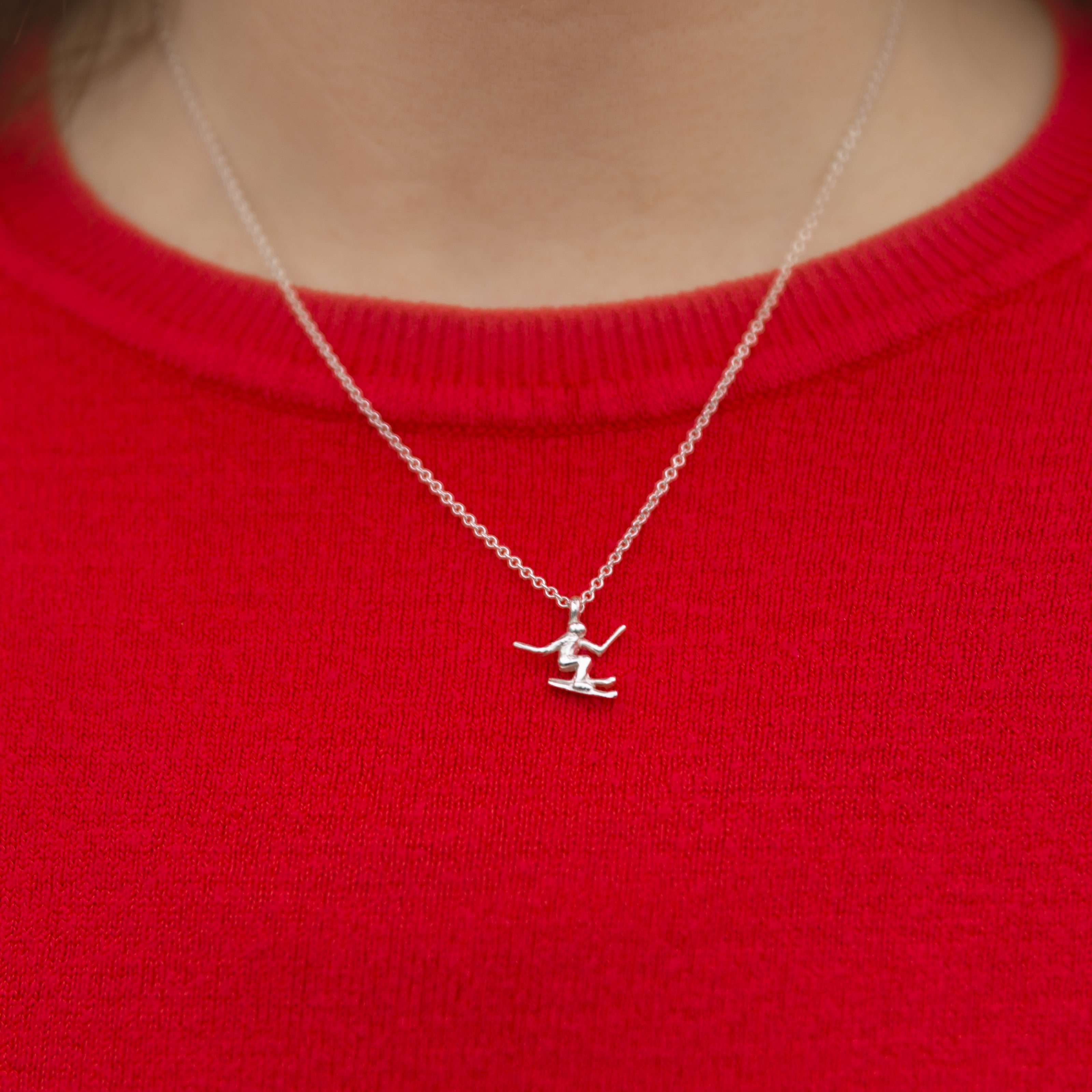 Silver Skier Necklace