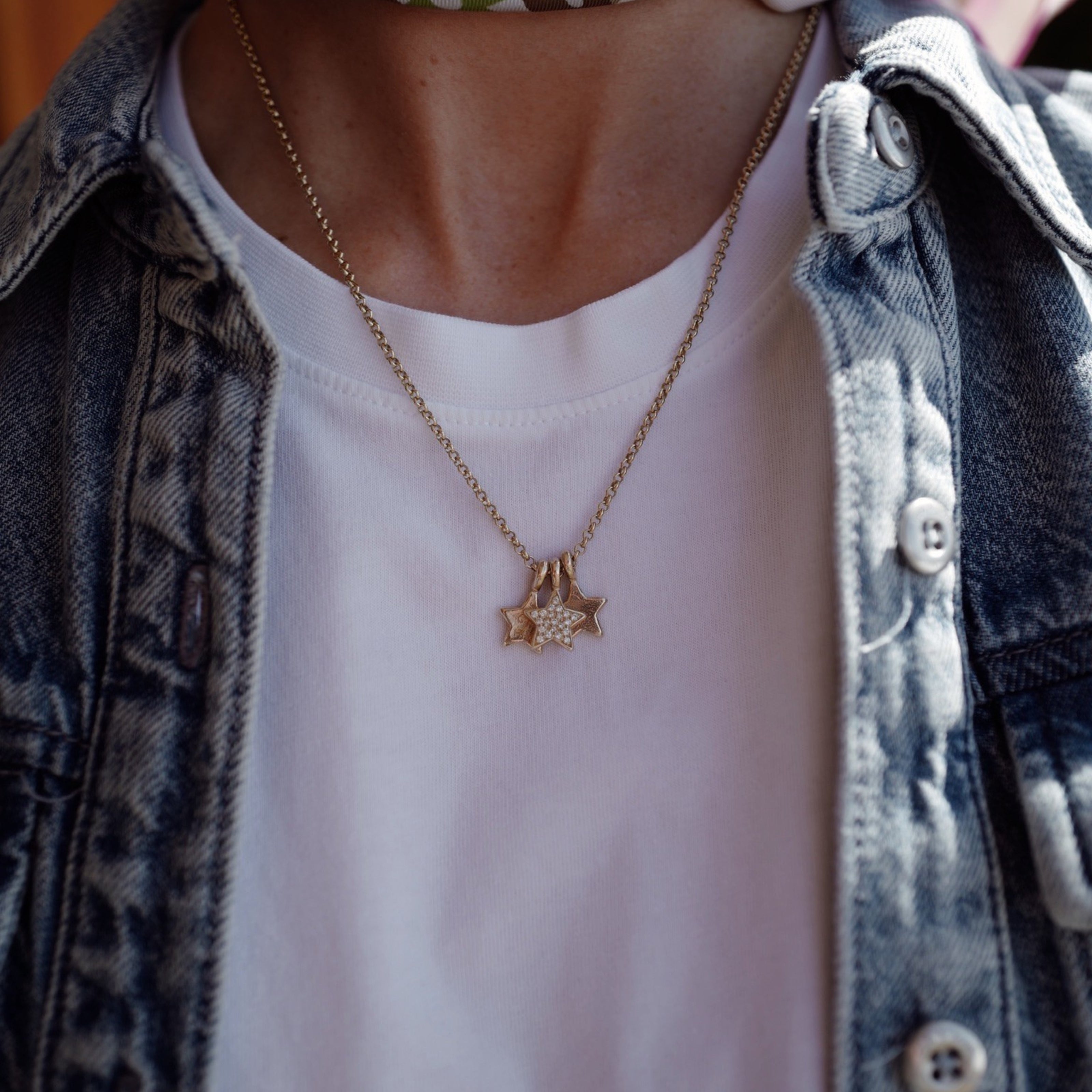 Gold Pavé Diamond Trio Guiding Star Necklace