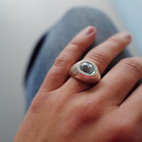 AOULI Silver Zimbaqua Aquamarine Ring