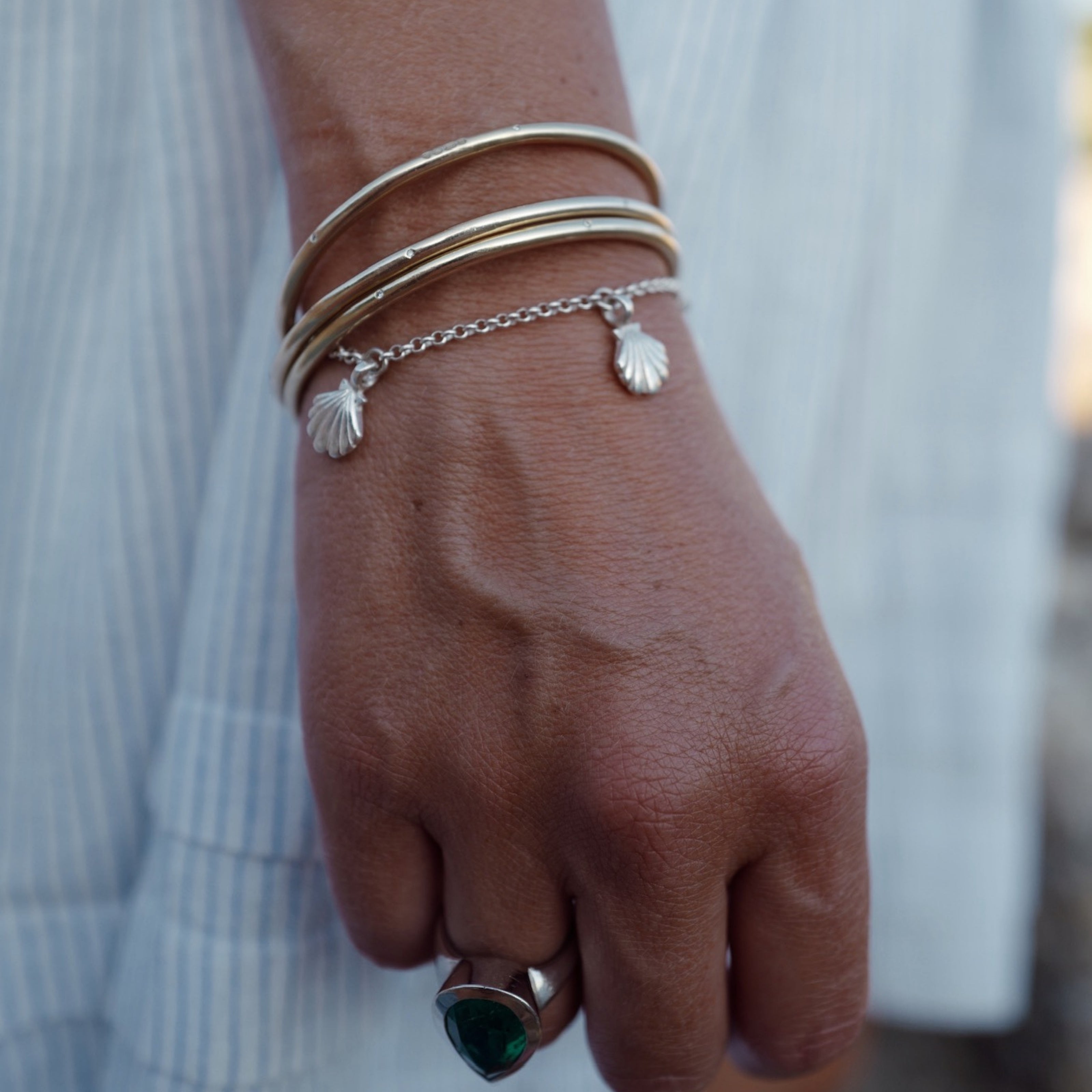 Silver Trio Scallop Shell Chain Bracelet